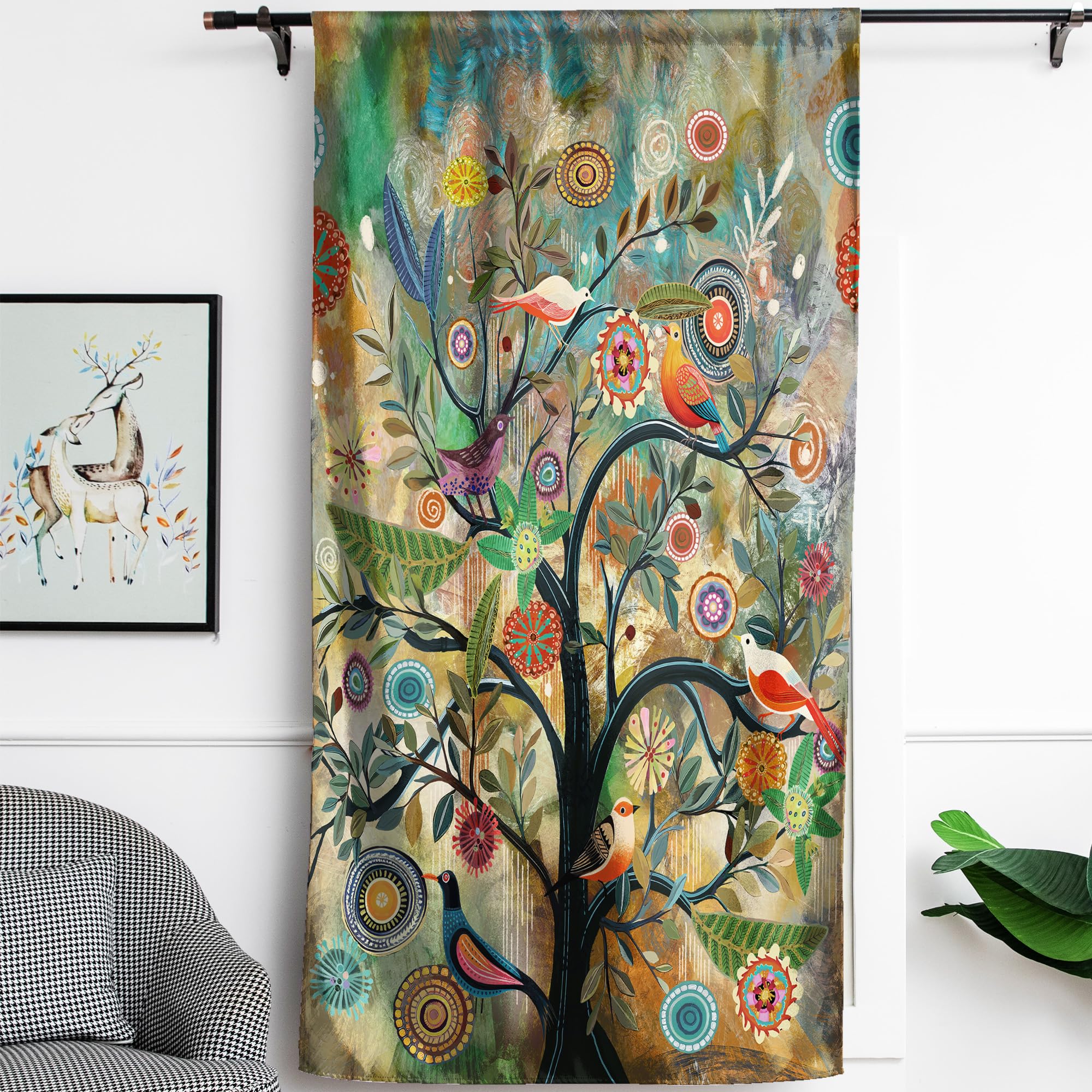 Thermal Insulated Blackout Curtains with Rod Pocket - Floral Style Room Darkening Drapes for Living Room, Bedroom, Kitchen (Dark Green Tree, 52x84 Inches) - Perfect for Privacy, Light Control & Energy Efficiency