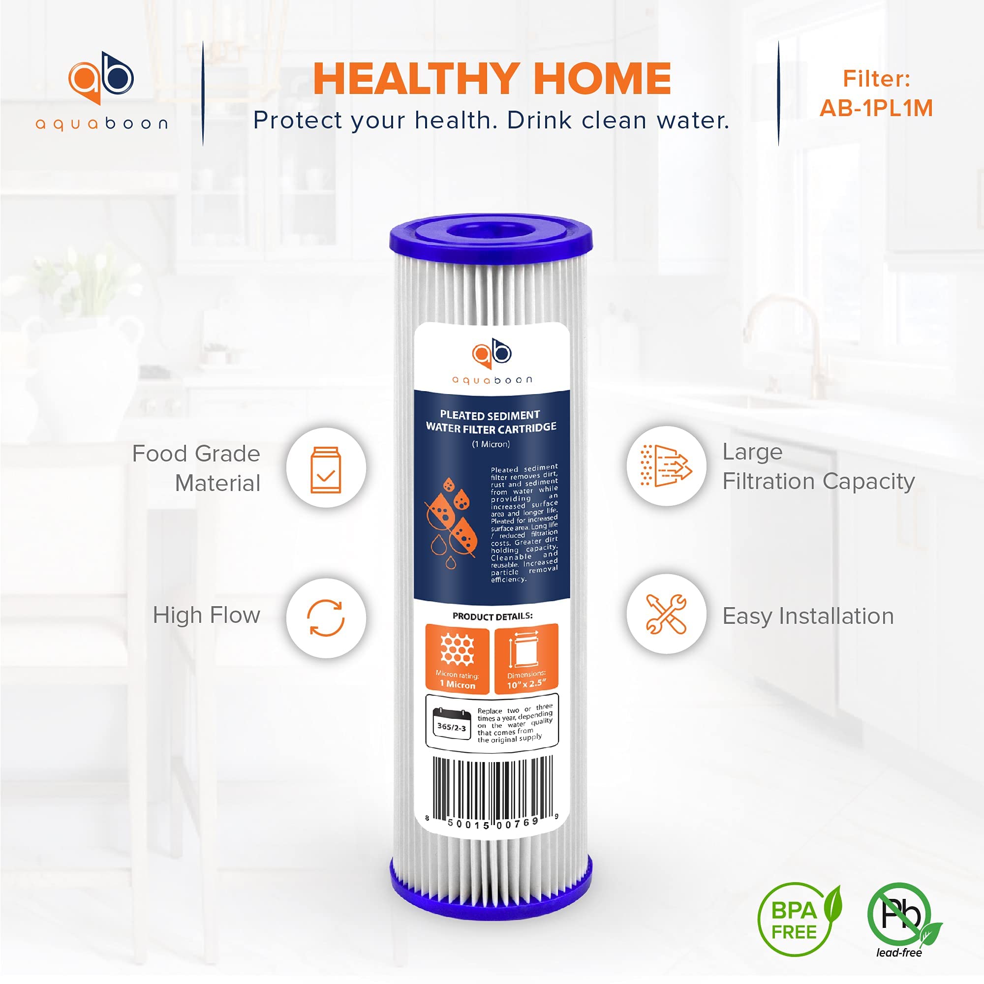 Aquaboon 1 Micron Pleated Sediment Water Filter Cartridge 10