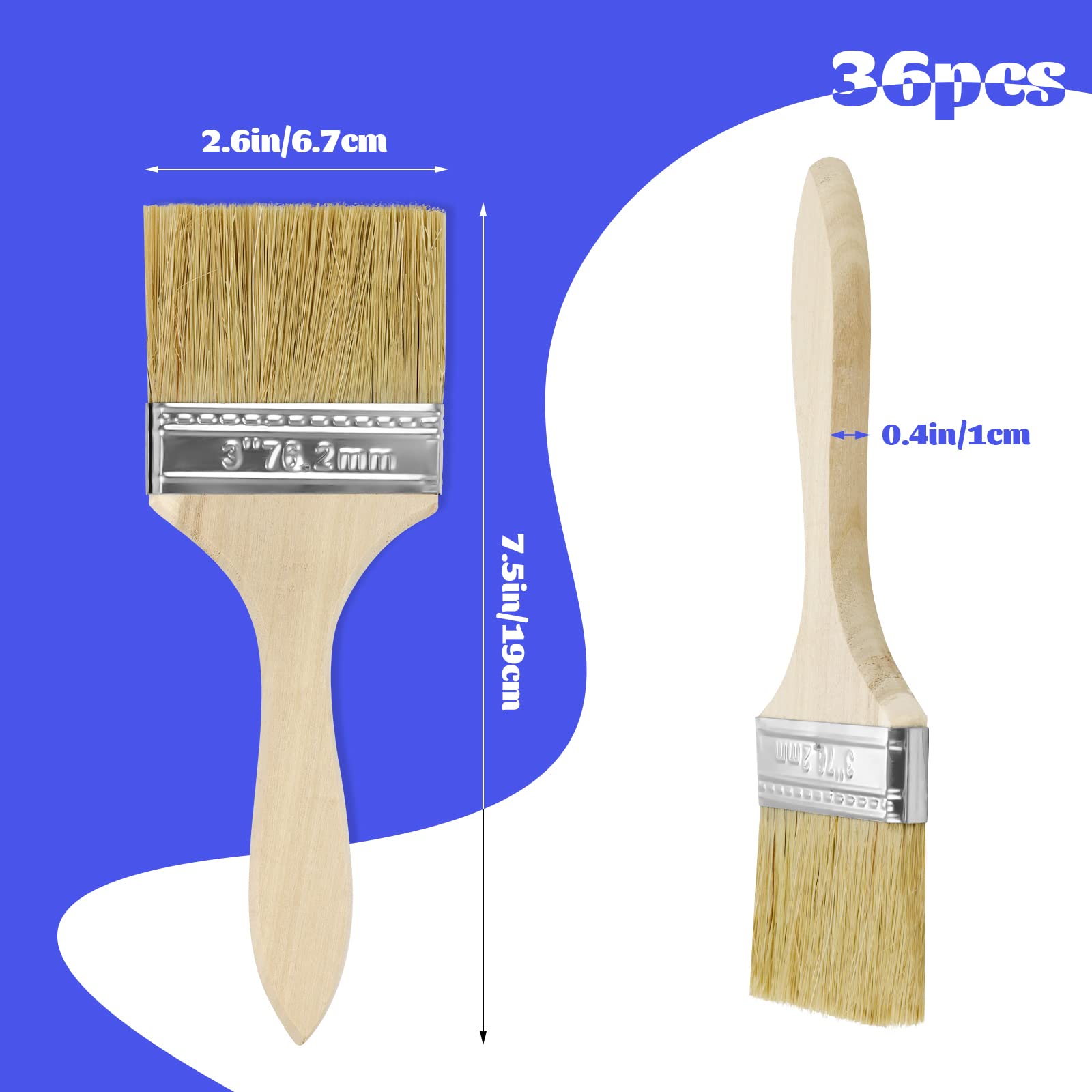 Premium 3-Inch Paint Brushes for Paint, Stain, Varnish & Watercolor - Wood, Wall & Furniture Painting - Includes Brush Cleaner (Pack of 36) - Perfect for DIY Home Projects & Professional Artwork