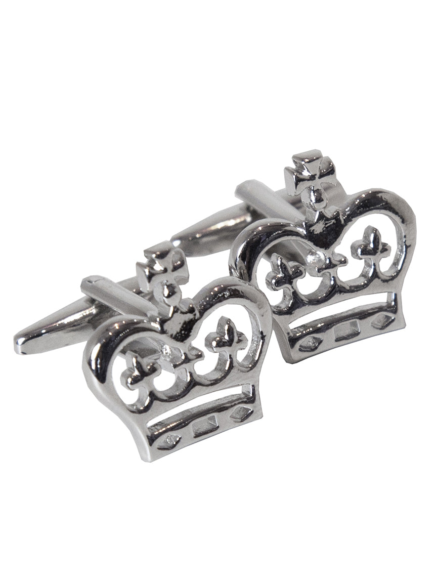 DÉCLIC Silver Crown Cufflinks for Men - Elegant Royal Style Dress Shirt Accessories for Weddings, Formal Events & Business Occasions
