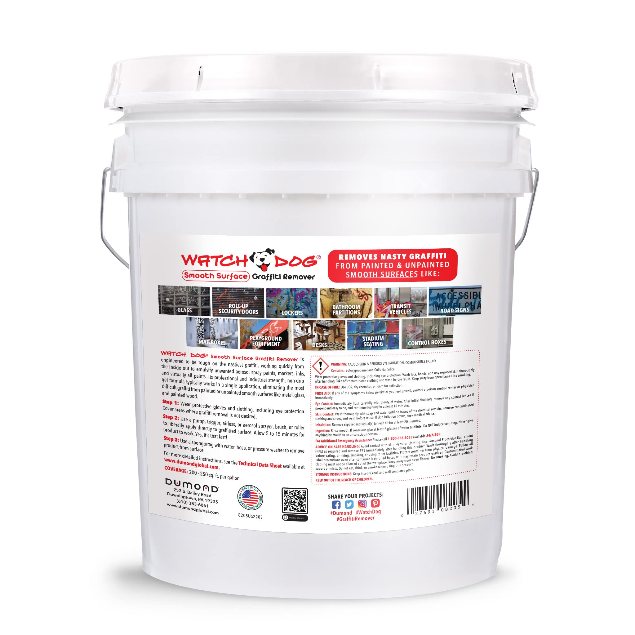 Watch Dog Smooth Surface Graffiti Remover - 5 Gallon Heavy-Duty Paint & Marker Remover for Walls, Metal, Glass | Removes Spray Paint, Ink, Coatings from Painted/Unpainted Surfaces | Ideal for Urban Cleanup, Public Spaces & Property Maintenance