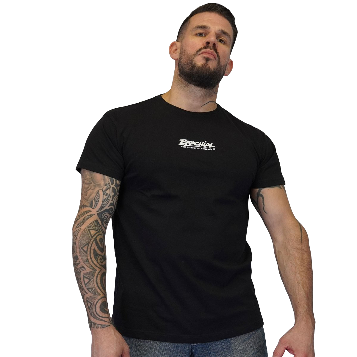 Premium Brachial T-Shirt for Men - Comfortable Middle Black Cotton Tee - Perfect for Casual Wear, Gym, and Everyday Outfits