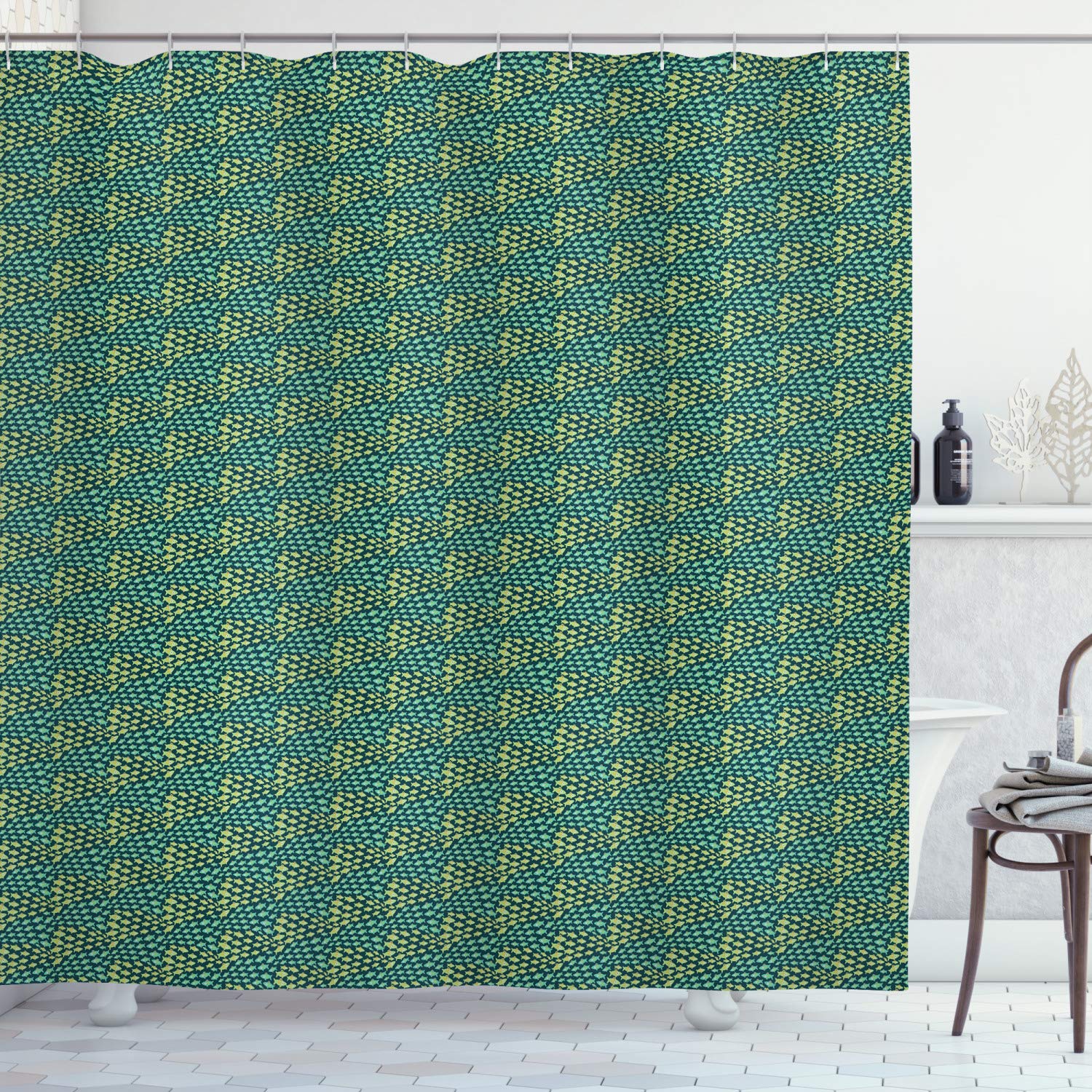 Ambesonne Green Fish Shower Curtain - Underwater Aquatic Animals Design, 69