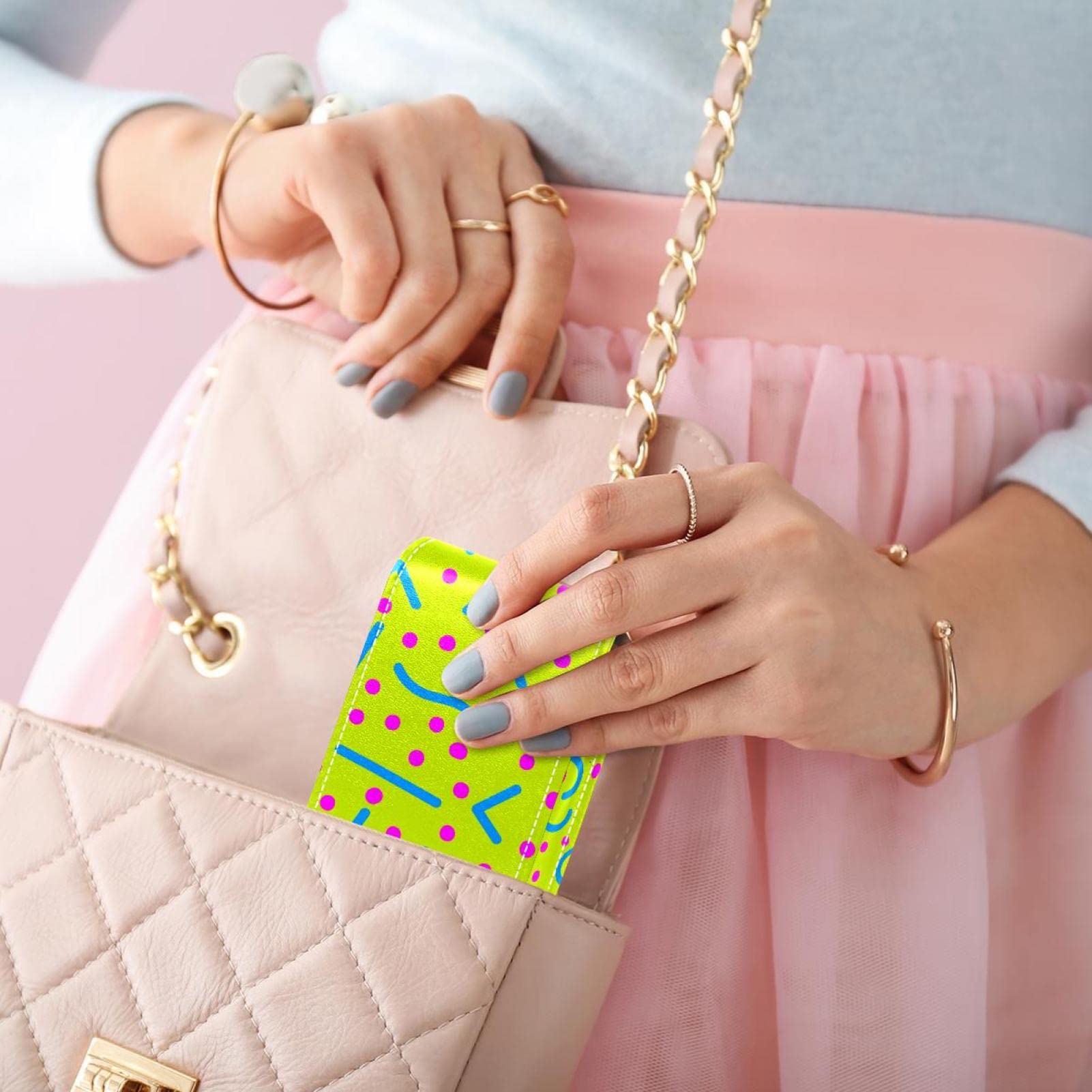 Personalized Lipstick Case - Portable Makeup Bag & Cosmetic Pouch Organizer with Unique Blue Lines Green Design | Perfect for Travel, Gift & Daily Makeup Storage