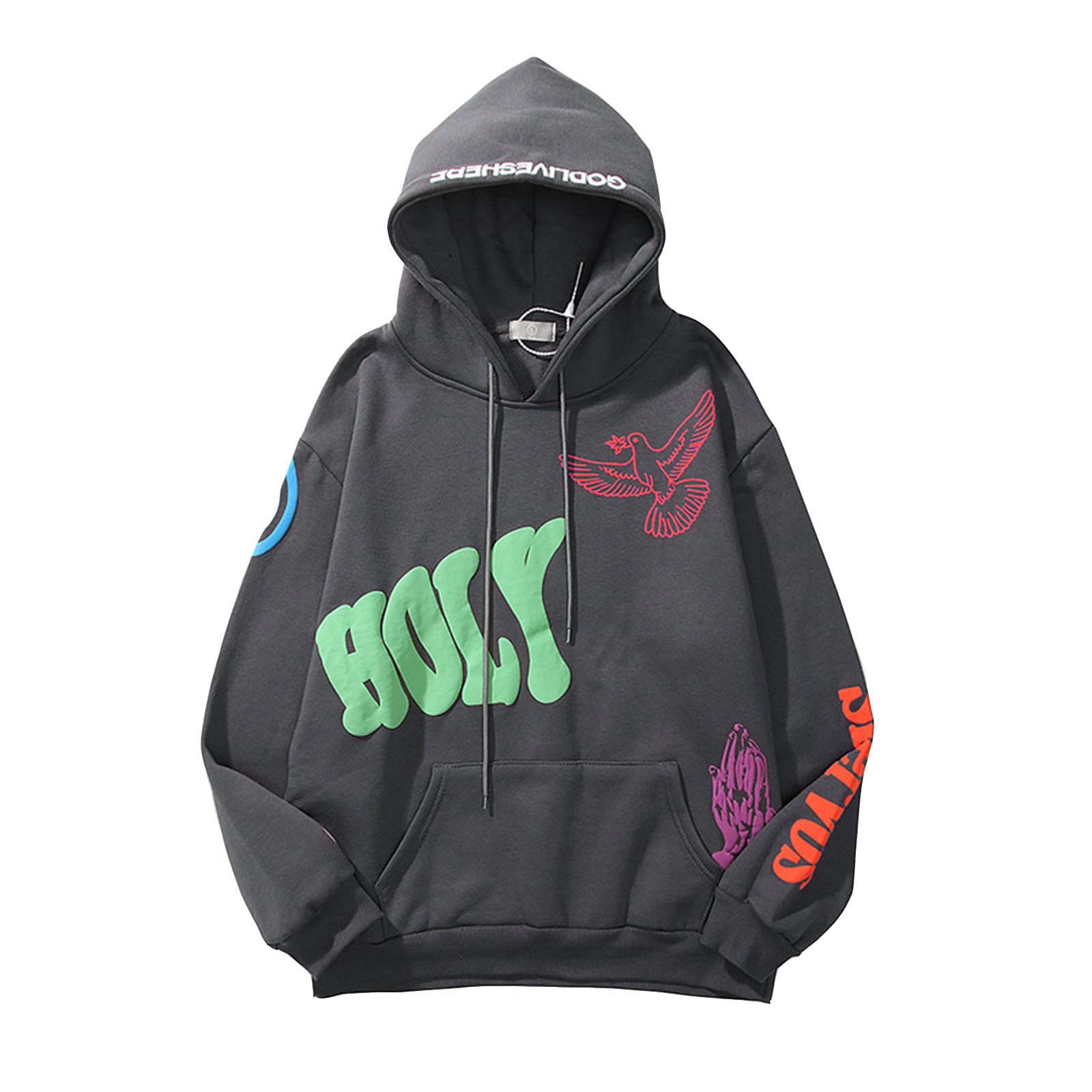 JPLZi Men's Winter Fleece Hoodie - Harajuku Japanese Streetwear Hip Hop Unisex Sweatshirt | Warm Casual Pullover for Street Style & Outdoor Activities