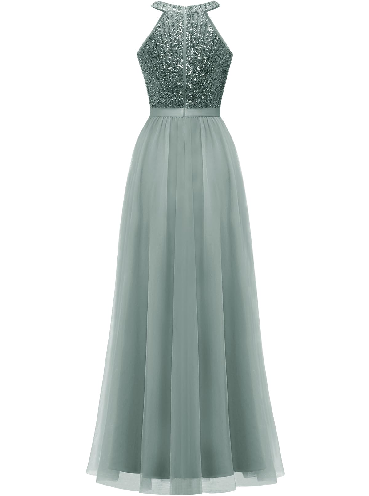 2024 Women's Halter Sequin Glitter Beaded Tulle Long Dress - Sexy Wedding, Cocktail & Party Gown for Evening Events, Prom, Red Carpet & Special Occasions