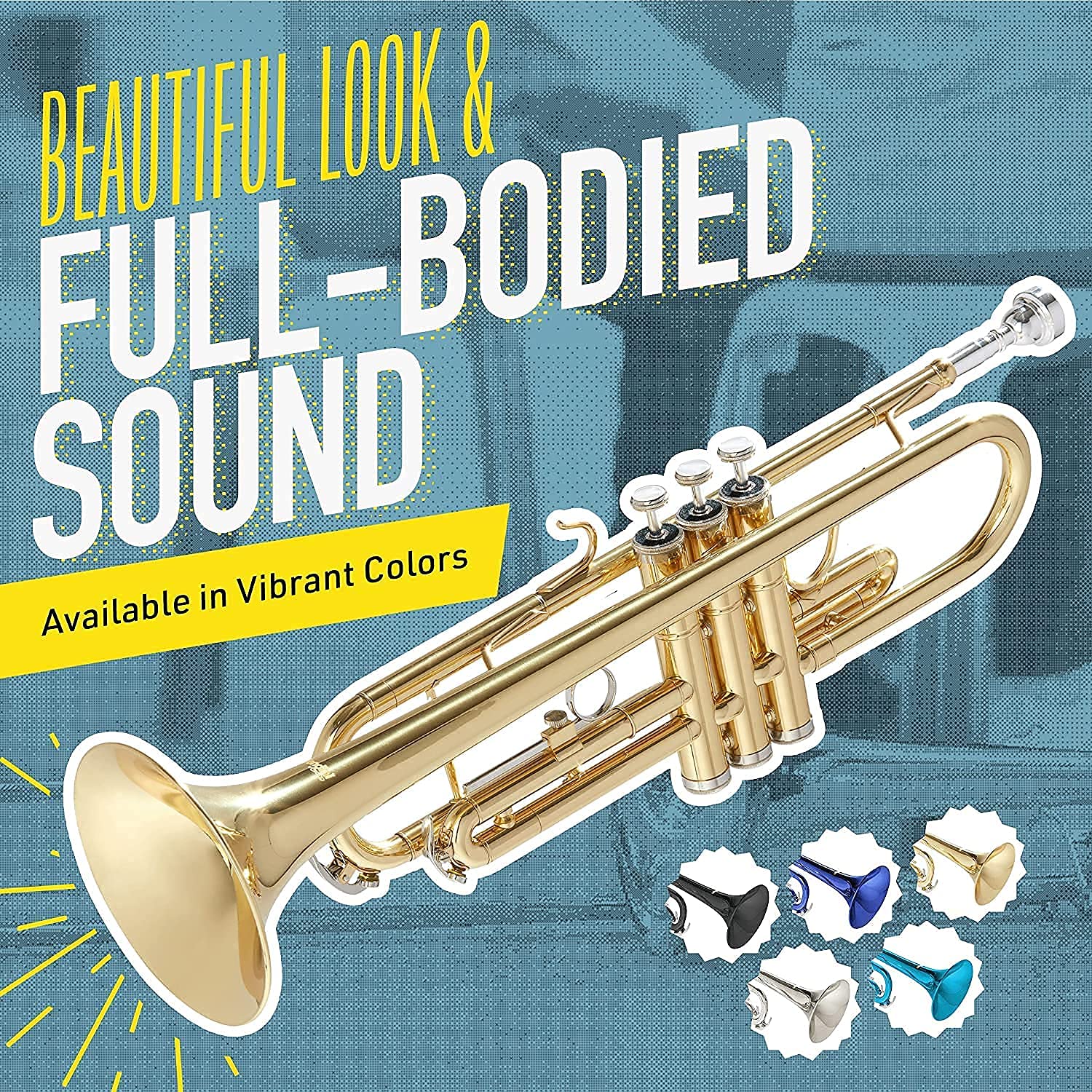 Mendini by Cecilio Bb Trumpet - Professional & Beginner Brass Instrument with Case, Cleaning Cloth, Oil & Gloves - Perfect for Students, Kids & Adults - Ideal for School Bands, Practice & Performances