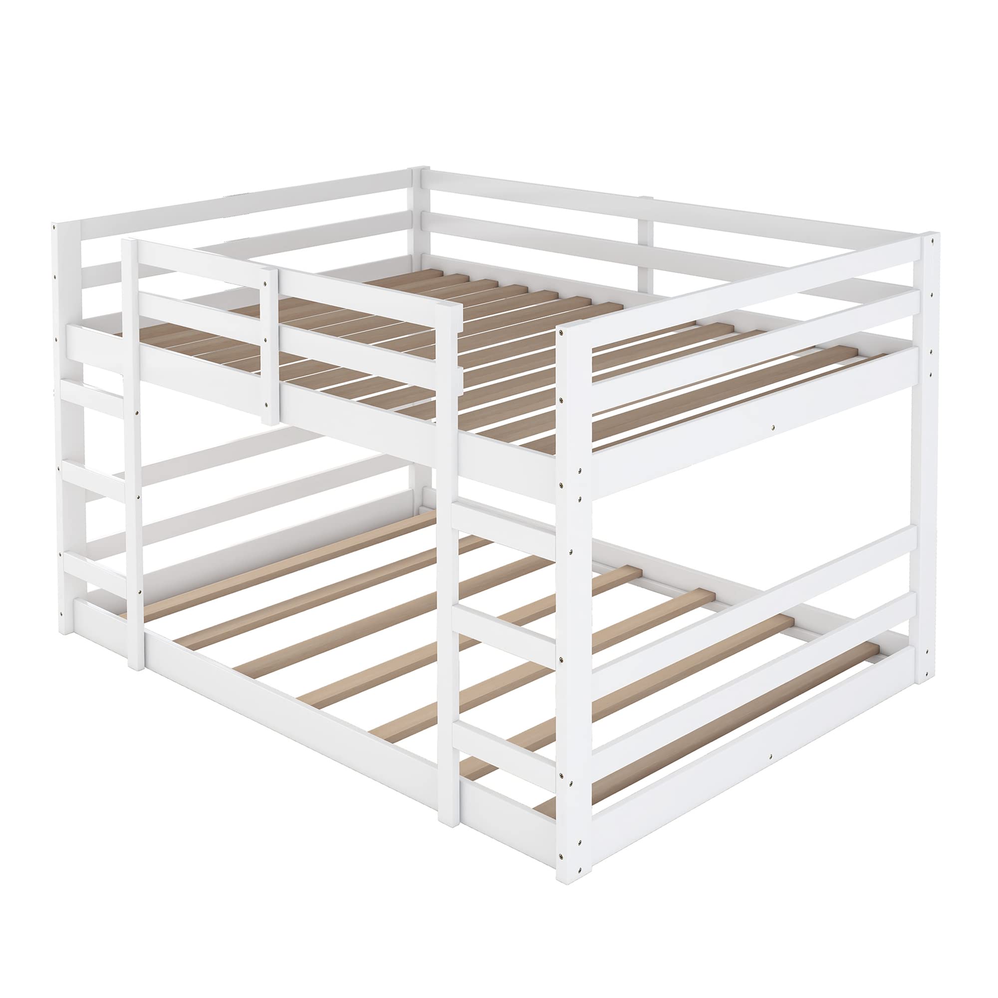 **CITYLIGHT Low Bunk Beds Full Over Full - Sturdy Wooden Bunk Bed for Kids & Teens, Twin Bunk Beds with 2 Ladders for Boys & Girls Bedroom, Dorm or Guest Room (White, Full Size) - Perfect for Space-Saving Kids' Rooms, Shared Bedrooms & Small Apartments**
