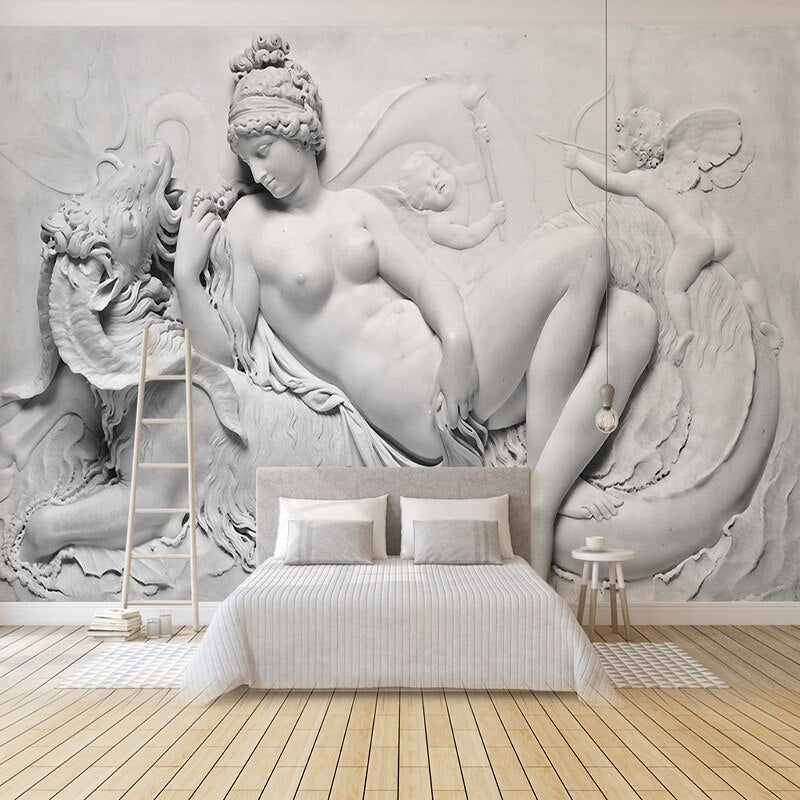 Ancient Theme Mountain Carving Wallpaper - Premium Peel & Stick Wall Mural for Living Room, Bedroom, Office Decor | Easy Installation & Removable Home Wall Art