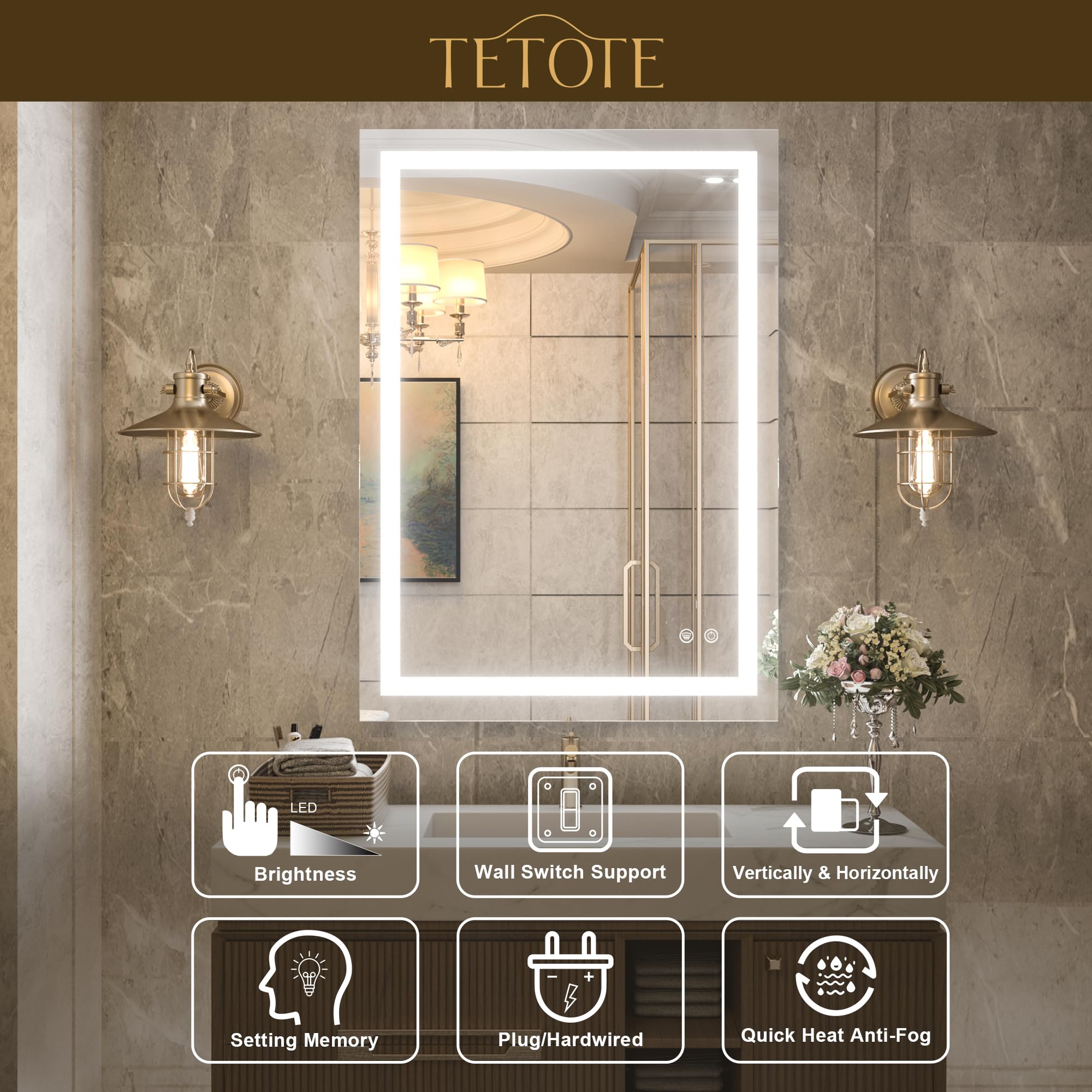 30 x 36 Inch LED Bathroom Mirror with Dimmable Lights - Anti-Fog Vanity Mirror for Makeup - Wall Mounted Modern Lighted Mirror with Tempered Glass - Perfect for Home Spa, Dressing Room & Luxury Bathroom Decor
