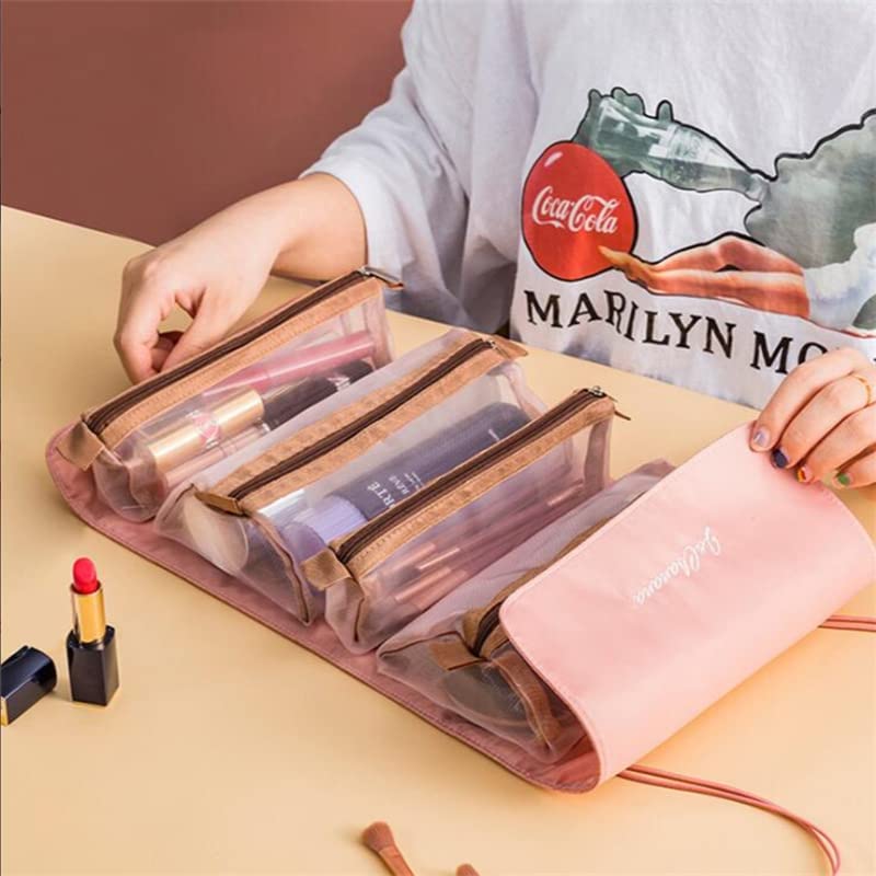 Krupasadhya 4-in-1 Foldable Travel Toiletry Bag with Detachable Makeup Pouch - Waterproof Cosmetic Organizer for Women - 4 Removable Storage Bags - Multicolor - Perfect for Vacation, Gym & Business Trips