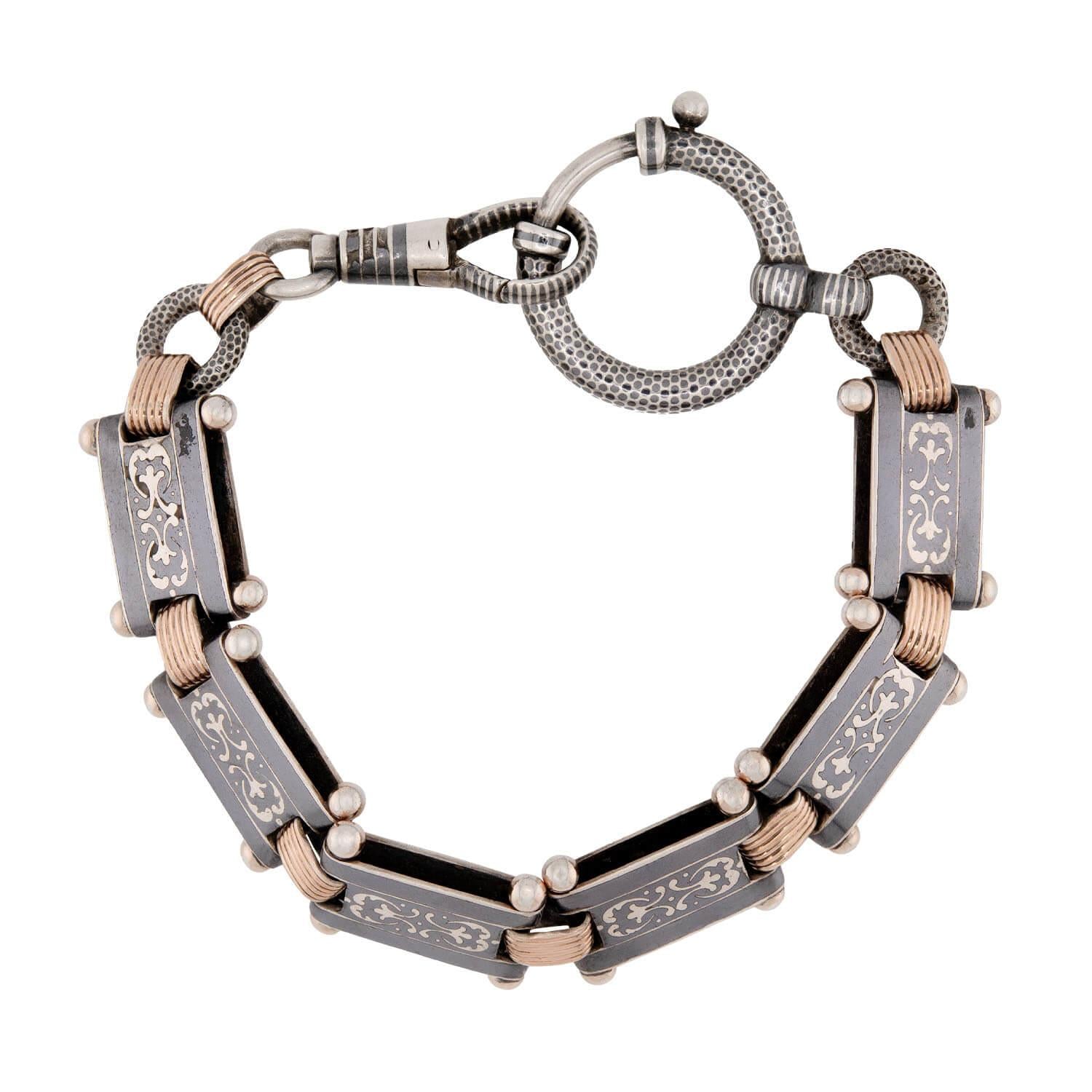 Victorian Sterling Silver Niello Link Bracelet for Women - Elegant Vintage Jewelry Gift for Her - Perfect for Parties, Weddings & Special Occasions
