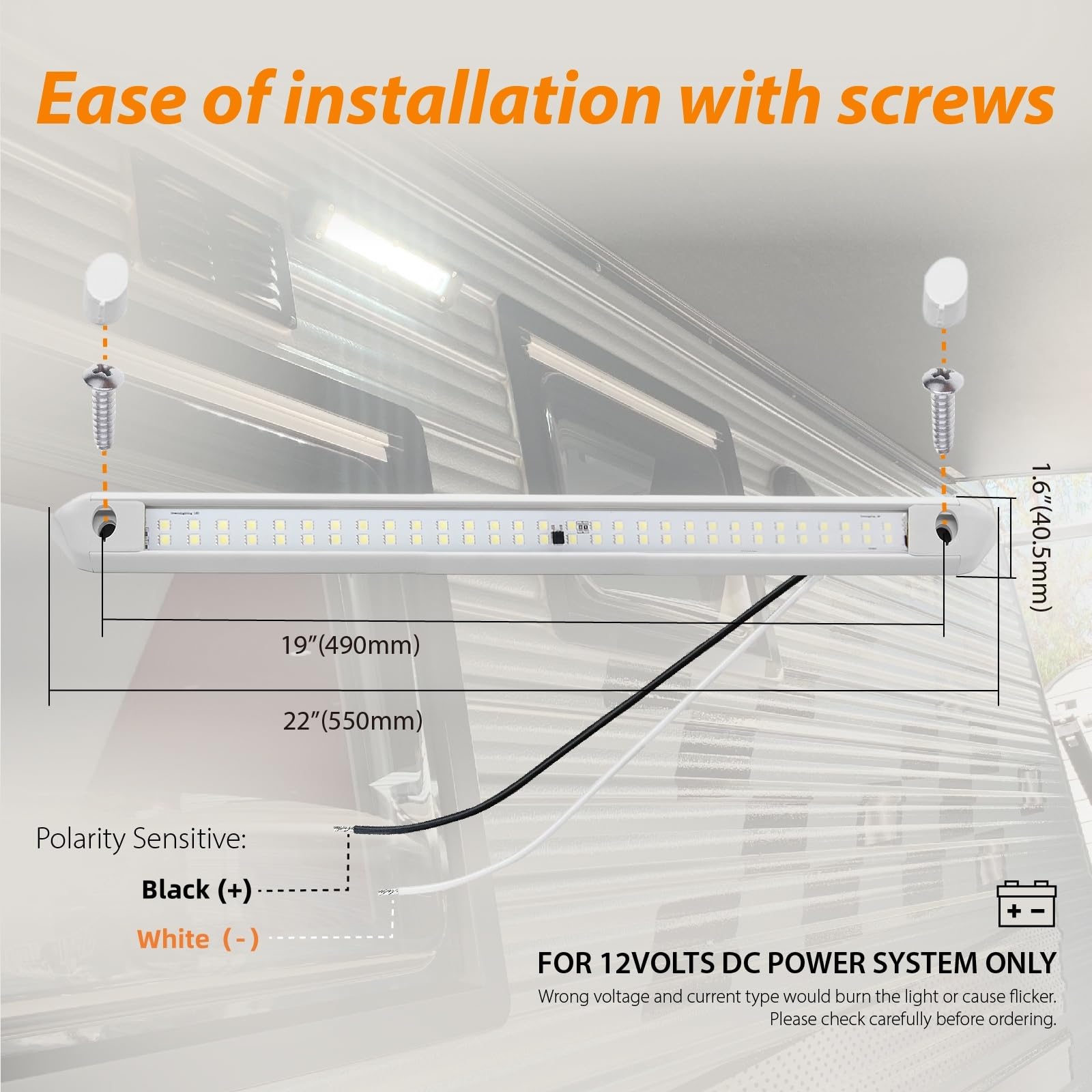 12V RV Exterior LED Porch Awning Light - 800 Lumens Cool White Trailer Utility Lighting with Durable White Shell (21.65 Inch) - Perfect for Camper, Motorhome & Travel Trailer Outdoor Illumination
