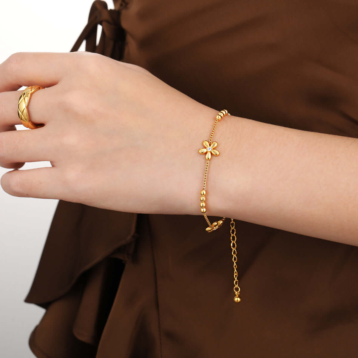 Floral Bead Bracelet for Women - Gold Plated Adjustable Boho Bracelet | FB179 | Perfect for Parties, Weddings & Everyday Wear