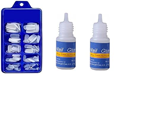 Premium Acrylic Fake Nails Set of 100 Pcs with 2 Nail Glues (3g Each) - Reusable Artificial Nails for Salon, Party, Wedding & Special Occasions