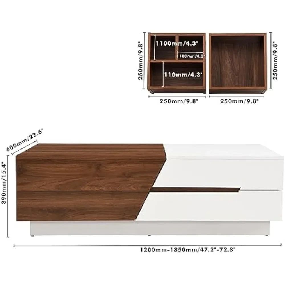 Dark Walnut Extendable Coffee Table with Storage | Modern Expandable Living Room Furniture for Small Spaces