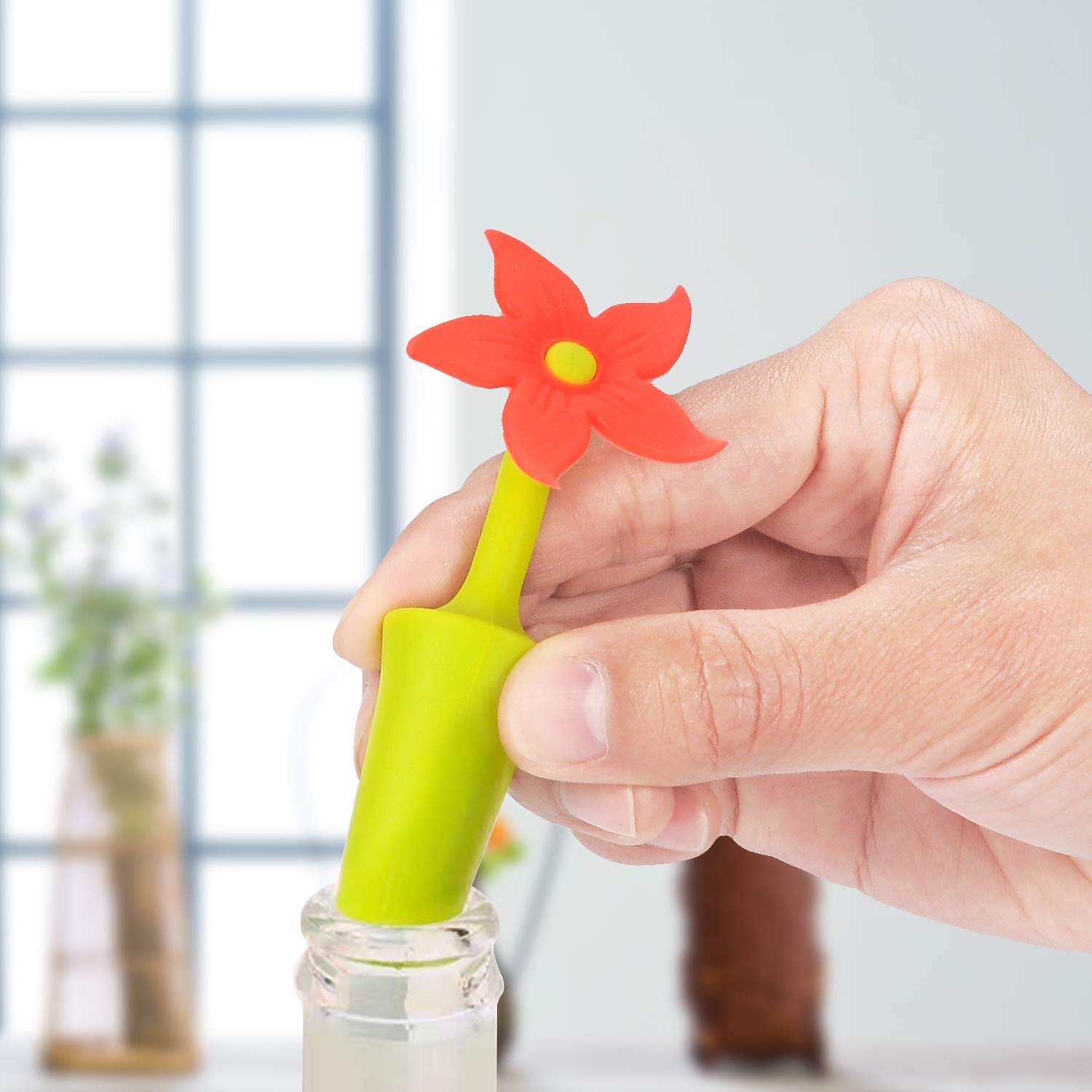 6-Pack Silicone Wine Stoppers - Colorful Flower Design for Wine Bottles | Perfect for Parties, Gifts & Home Bar Accessories
