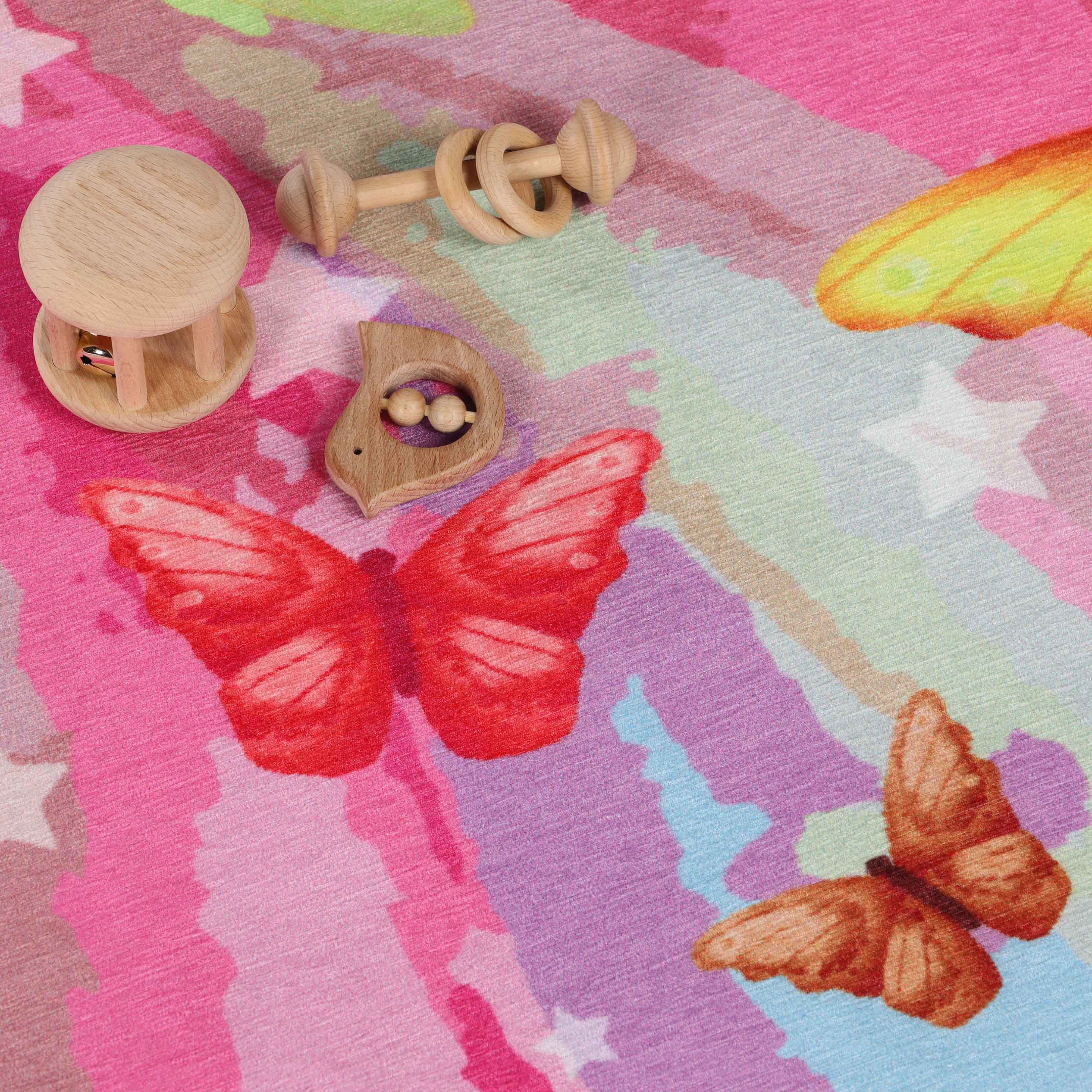 Non-Slip Butterfly Kids Playroom Rug - Washable Nursery Carpet for Toddlers & Children - Soft Indoor Floor Mat for Play Areas, Bedrooms & Daycare