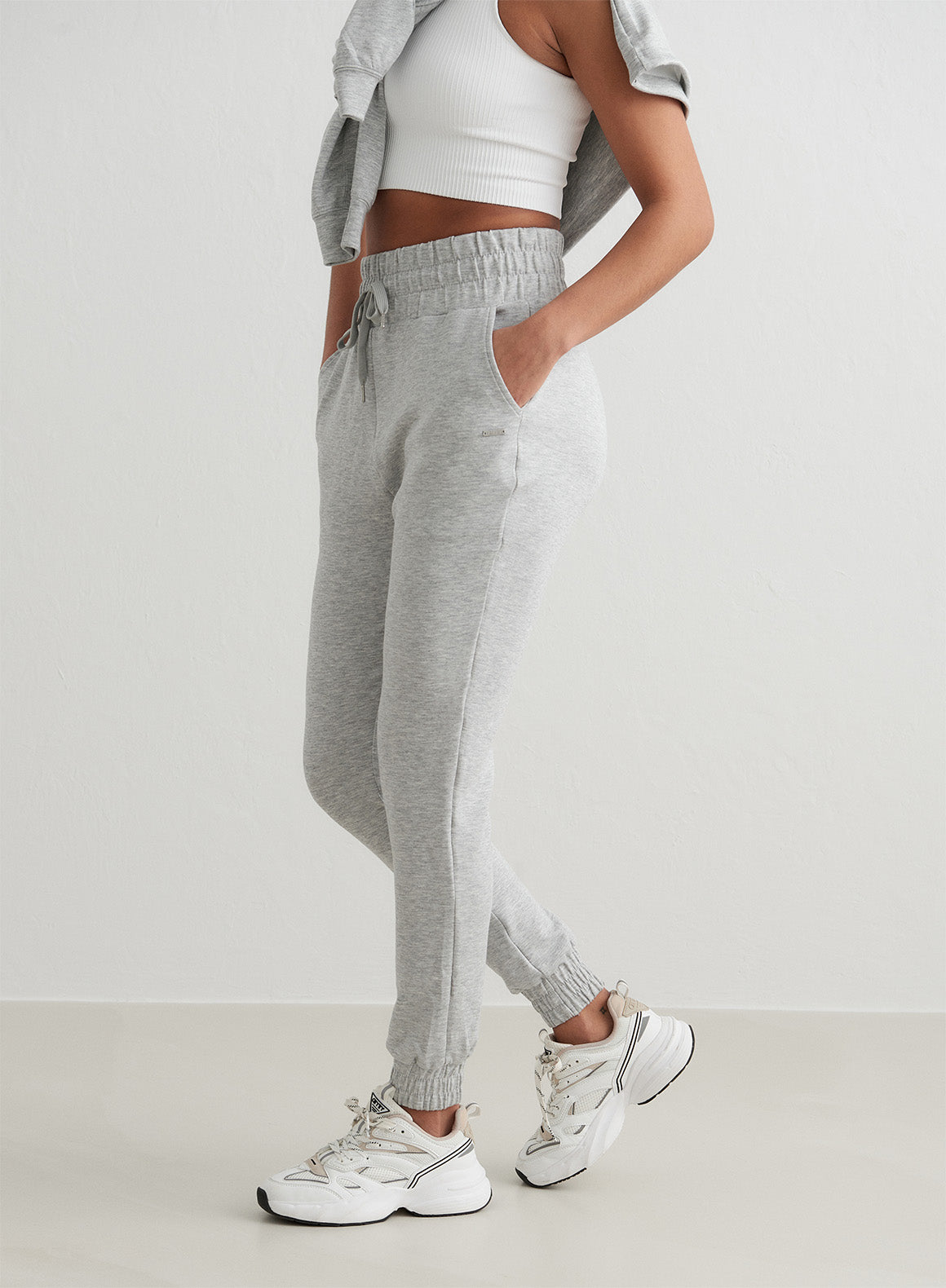 Light Grey Melange Comfortable Modal Sweatpants for Women - Soft Lounge Pants for Yoga, Home & Casual Wear