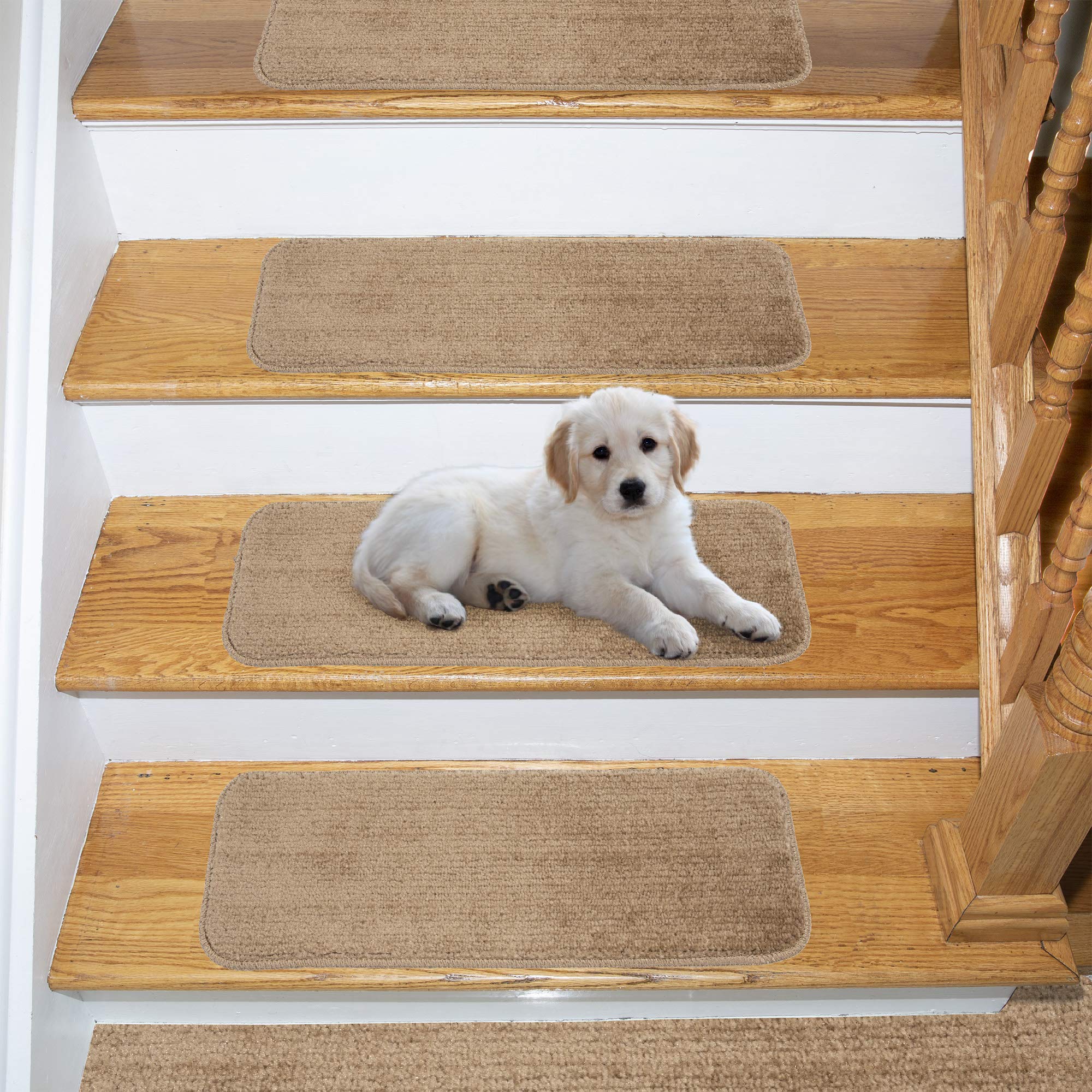 Ottomanson Comfort Collection Carpet Stair Treads - 14 Pack Camel Color Non-Slip Stair Mats for Home Safety | Perfect for Stairs, Hallways, and Entryways