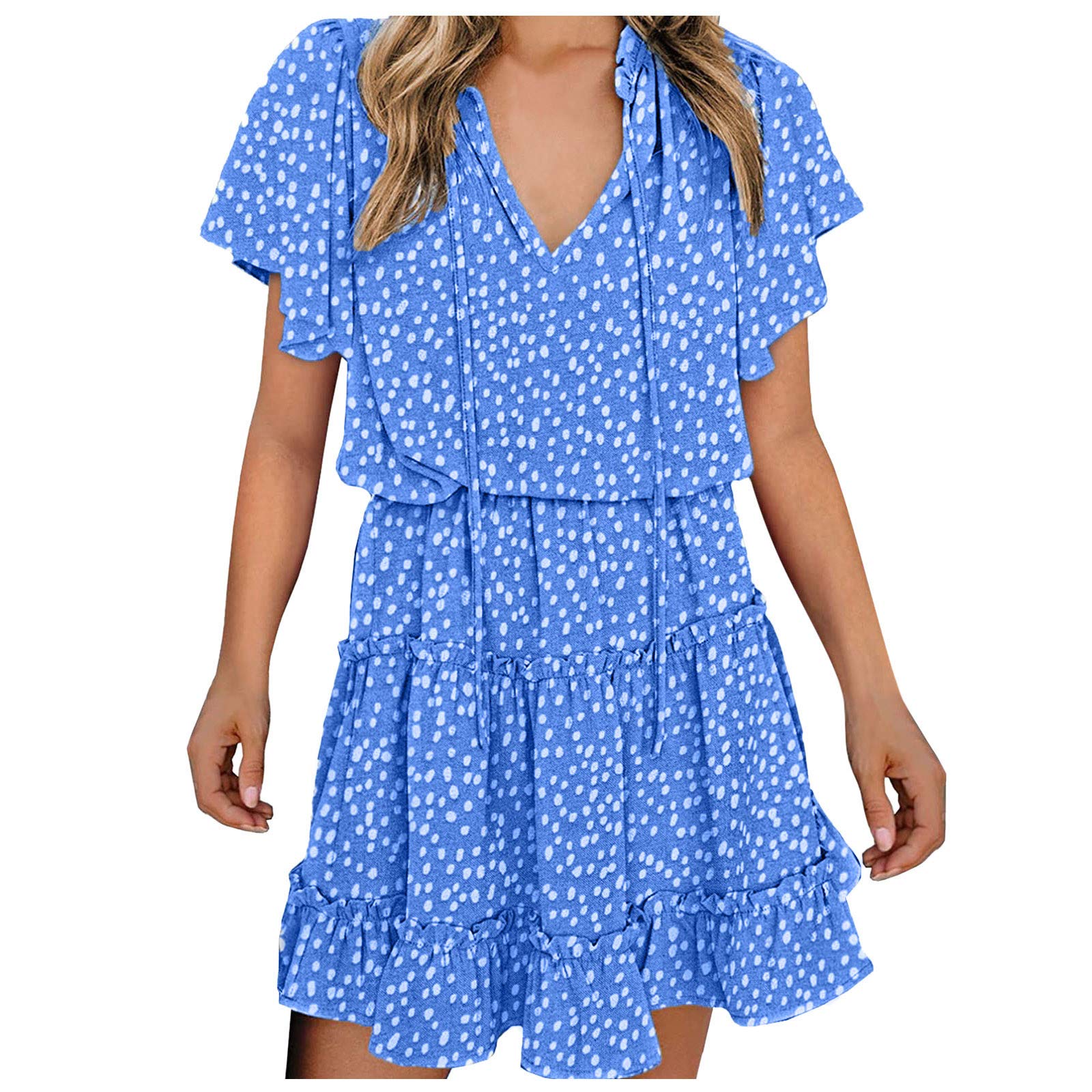 Masbird Women's Casual Summer Dress - V Neck Sleeveless Ruffle Mini Short Skirt Dress | Fashionable & Comfortable for Beach, Party & Daily Wear