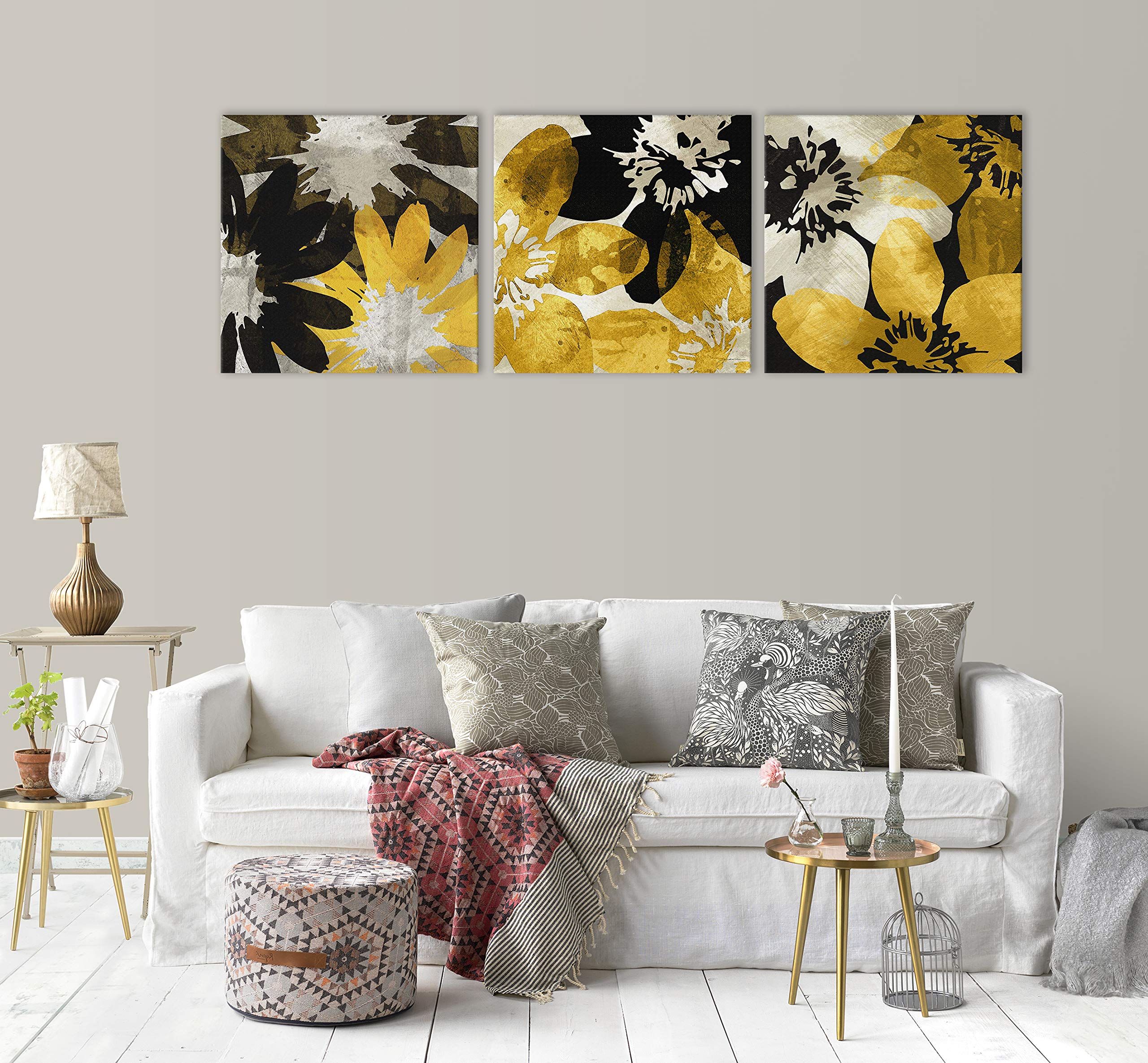 Yellow Flower Wall Art Decor - Modern Canvas Painting Prints for Home, Living Room, Dining Room & Bedroom | Perfect for Farmhouse, Boho & Contemporary Interior Design Styles