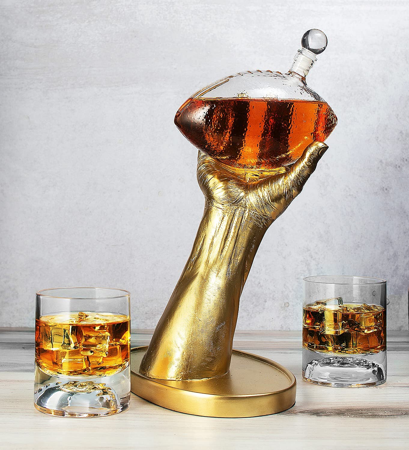 Realistic Quarterback Hand Whiskey Decanter Set with 2 Glasses - Unique Football Gifts for Men, Dad, Him, Brother - Perfect for Birthday, Retirement, Christmas - Great for Game Day Entertaining & Man Cave Decor