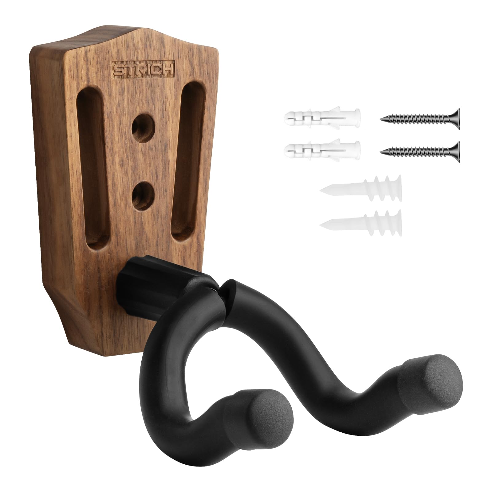 Premium STRICH Guitar Wall Mount Hanger - Walnut Base U-Shaped Hook Stand with Screws (3-Pack) - Secure Holder for Acoustic, Electric, Classical Guitars, Bass & Banjo - Perfect for Home Studios, Music Rooms & Stage Setup