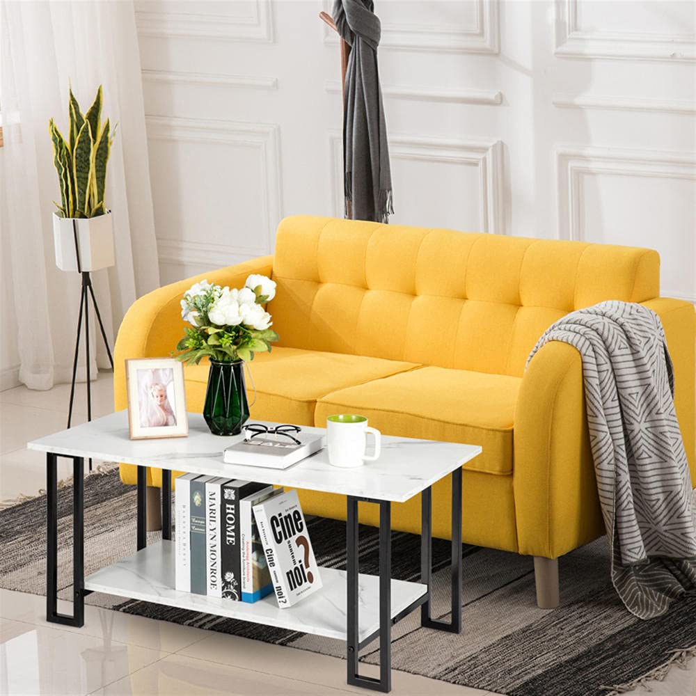 Modern 2-Tier Coffee Table with Storage - Rectangle End Table for Living Room, Home Office | Multi-Functional as Computer Desk, Dining Table & Entryway Furniture | Perfect for Small Spaces, Apartments & Cozy Home Decor