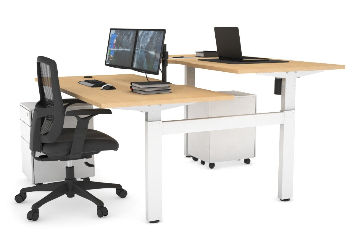 Adjustable Height 2-Person H Bench Workstation - White Frame (1200L x 800W) with Cable Management | Perfect for Office, Home Workspace & Collaborative Environments