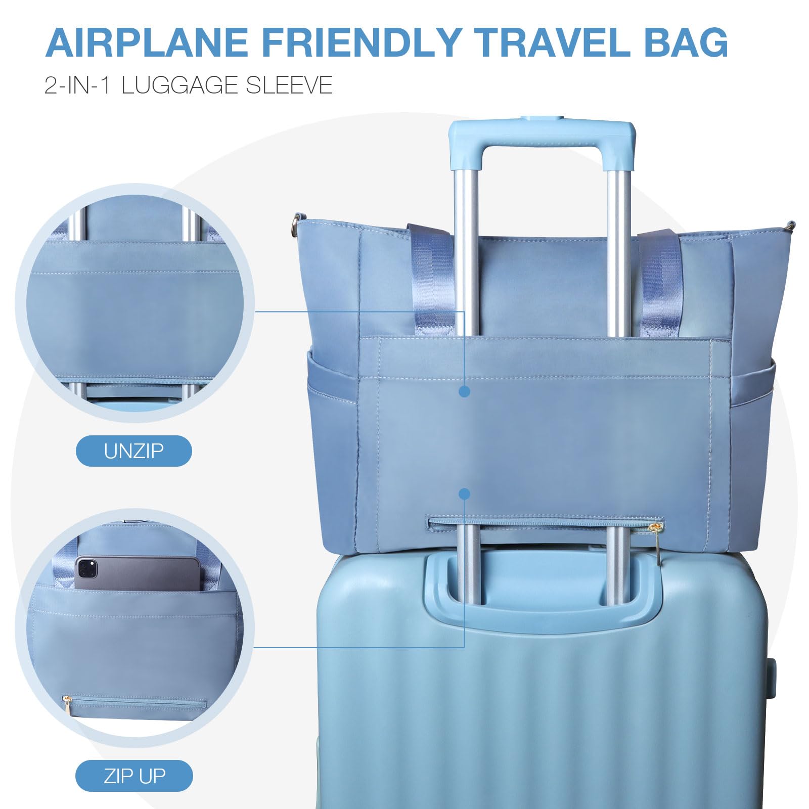 Stylish Durable Travel Tote Bags for Women with Trolley Sleeve - Waterproof Weekender Shoulder Bag for Gym, Yoga & Overnight Trips | Perfect for Air Travel, Work Commute & Weekend Getaways