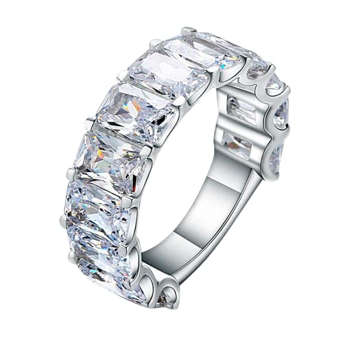 BeBold 6Ct Radiant Cut Simulated Diamond CZ Gatsby Half Eternity Wedding Band Ring - White Gold Plated for Women, Bridal Jewelry, Anniversary Gift, Engagement Ring Alternative, Vintage Style Wedding Band