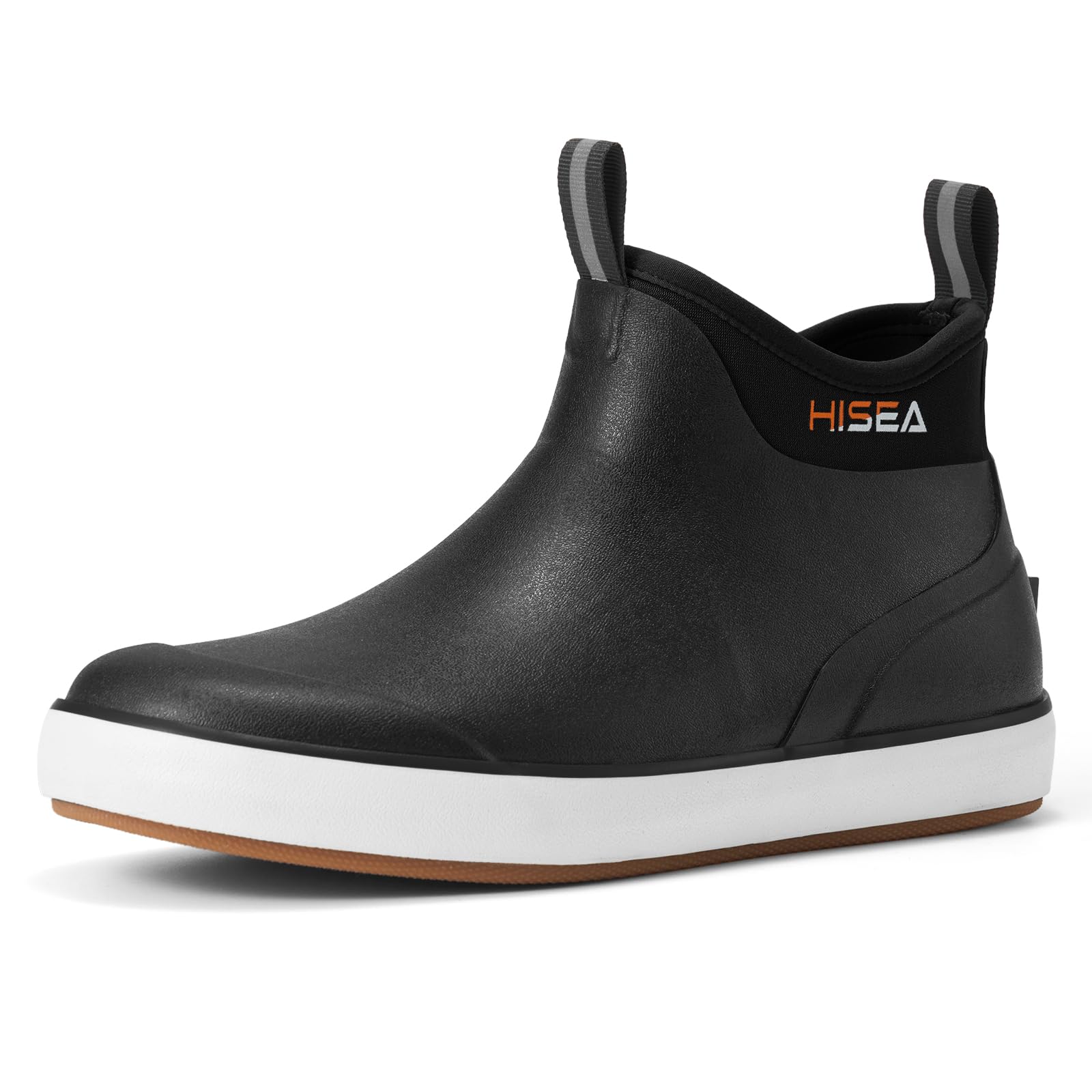 HISEA Men's Waterproof Deck Boots - Wide Toe Anti-Slip Fishing & Rain Boots with Breathable Neoprene Lining - High Ankle Rubber Boots for Outdoor Work, Hiking & Water Activities