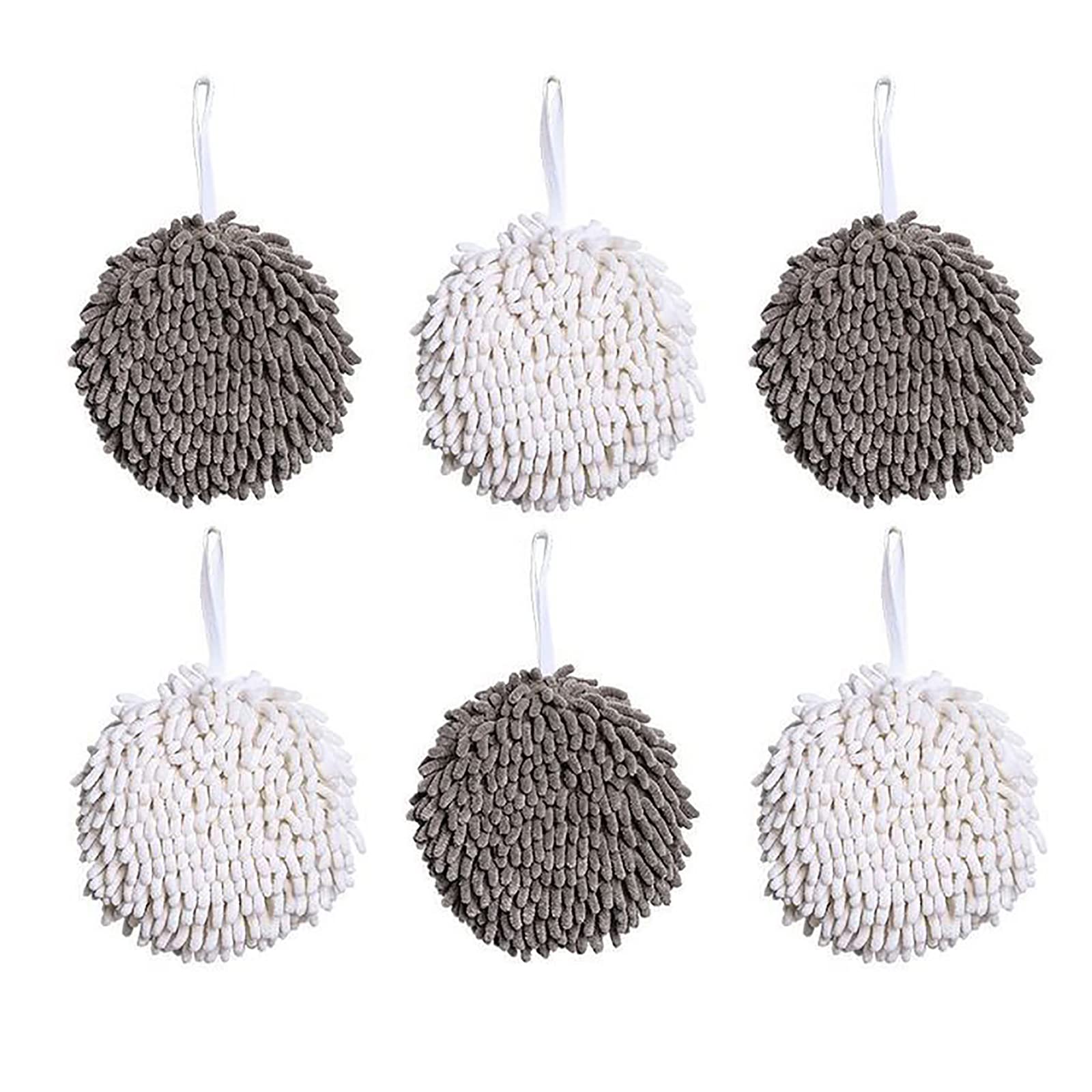 6-Pack Chenille Hand Towels - Super Soft & Absorbent Microfiber Cleaning Cloths for Kitchen, Bathroom | Quick-Drying Hanging Towels with Ball Loop | Perfect for Dishes, Hands & Household Cleaning