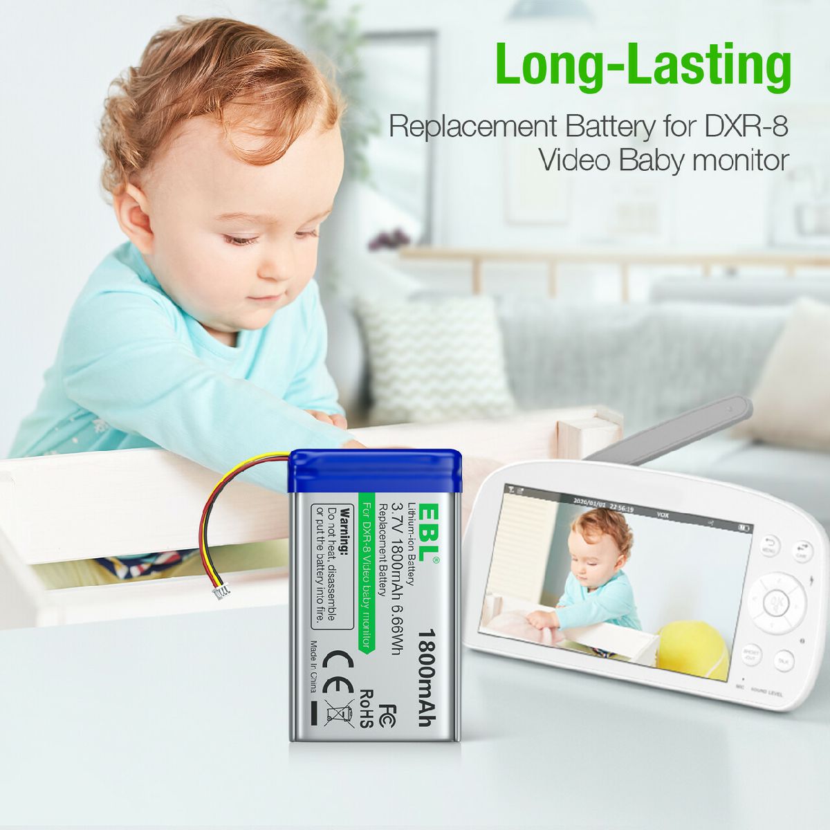 EBL 3.7V Replacement Battery for DXR 8 Video Baby Monitors - Compatible with SP 803048 - Long Lasting Power for Baby Monitoring - Perfect for Nursery, Home Security & Nighttime Use
