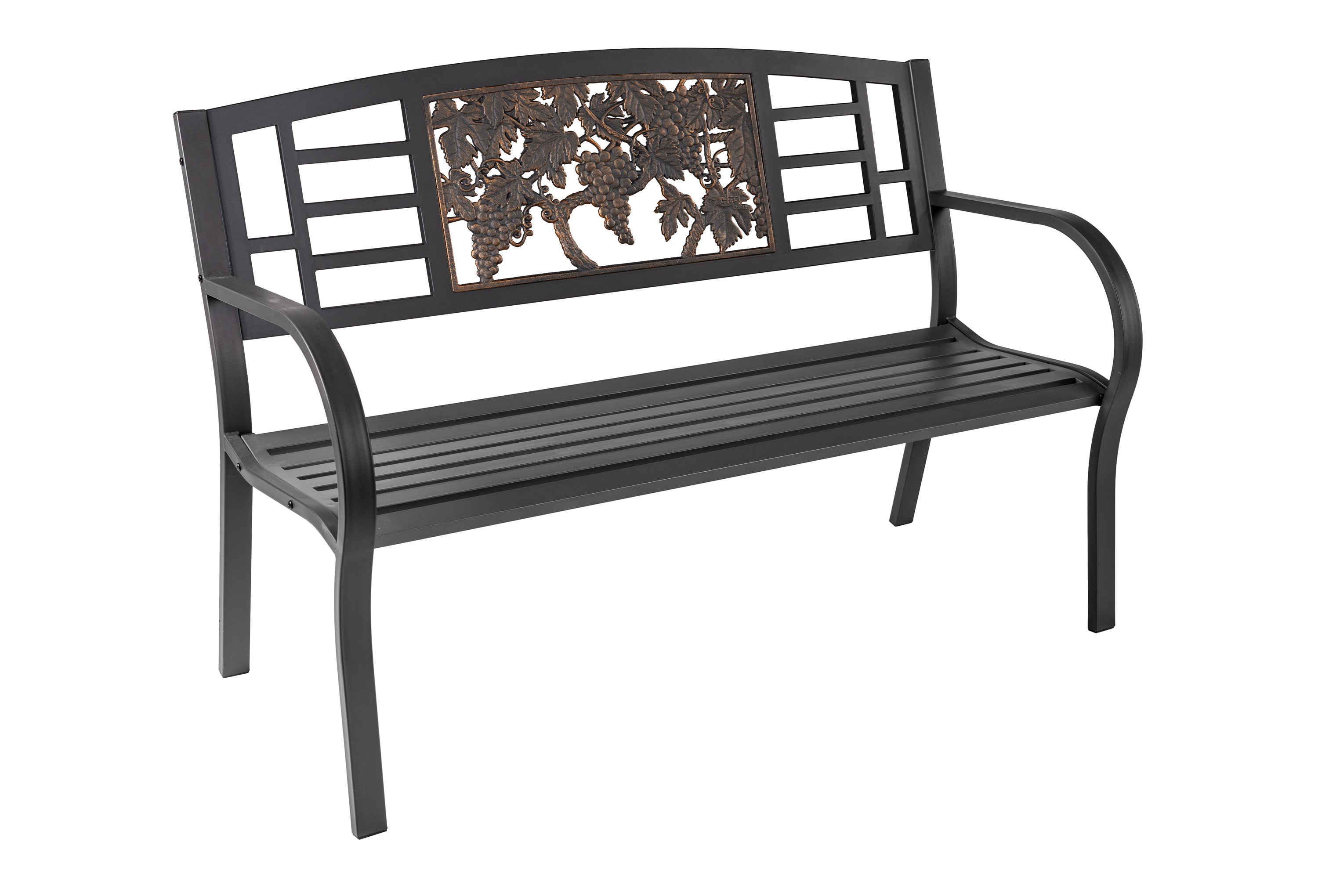 Durable Steel Bench with Grapes Design - Outdoor Garden Patio Furniture for Relaxing & Entertaining