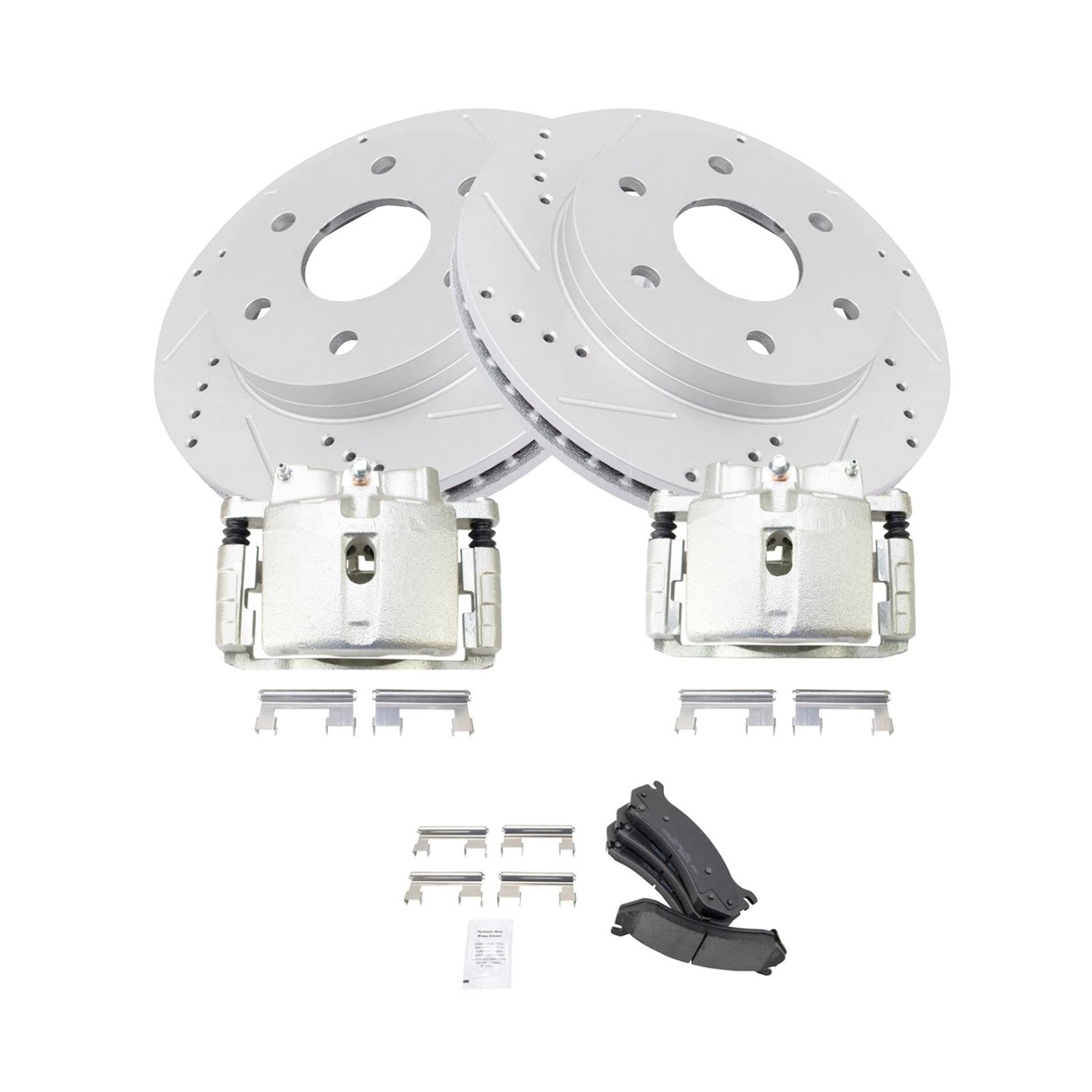 High-Performance Front Ceramic Brake Pads with Drilled & Slotted Zinc Coated Rotors & Calipers Kit - Perfect for Racing, Off-Roading & Daily Driving