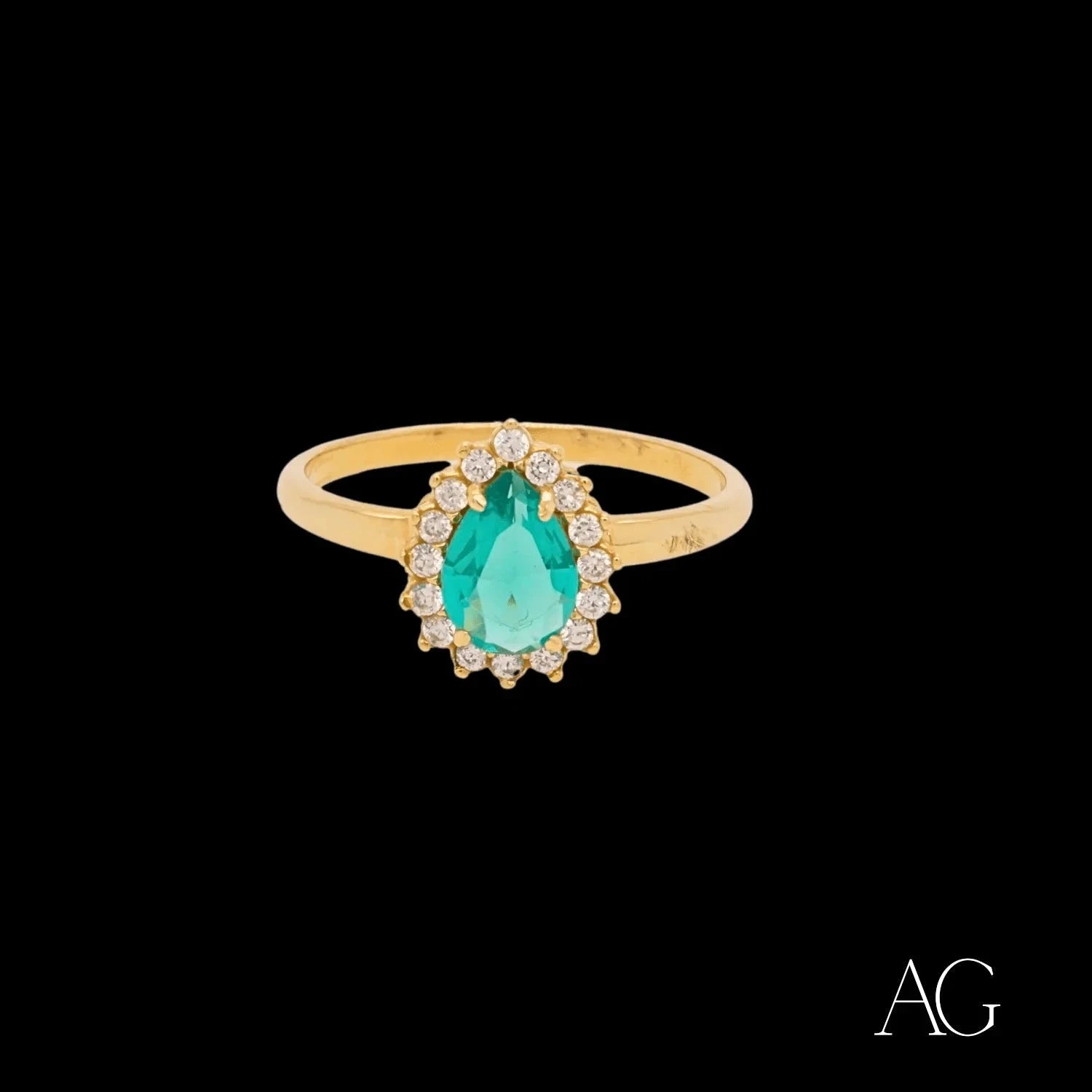 18K Gold Green & White CZ Ring – Elegant Cubic Zirconia Jewelry for Women, Perfect for Weddings, Parties & Special Occasions