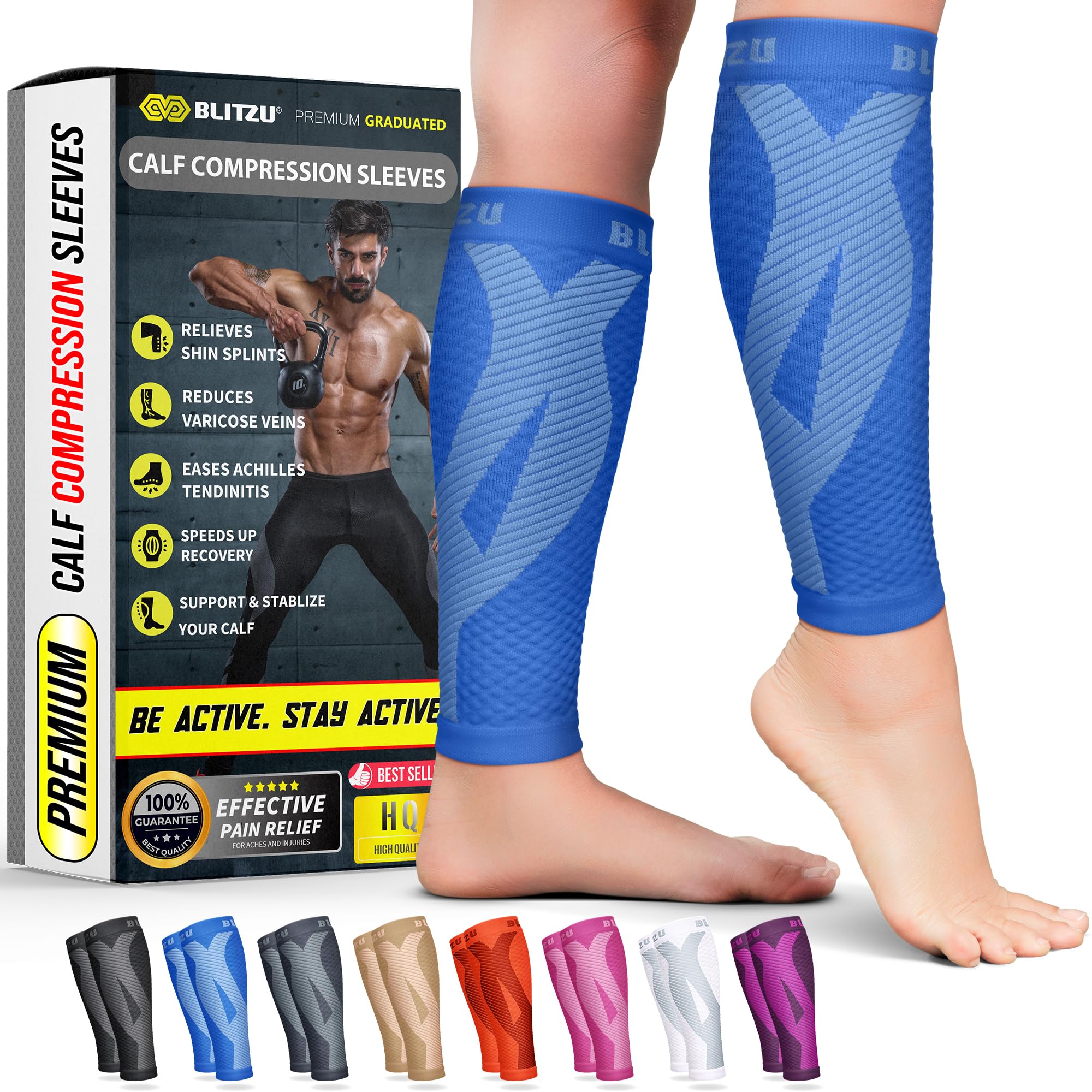 BLITZU Calf Compression Sleeve for Men & Women - Footless Compression Socks for Running, Shin Splints Pain Relief & Leg Support - Ideal for Runners, Athletes & Workout Recovery