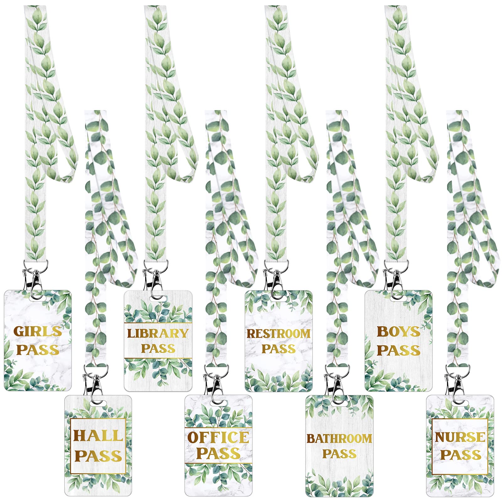 Unbreakable 8-Pack School Lanyards - Eucalyptus Style for Classroom, Office & Nurse Passes