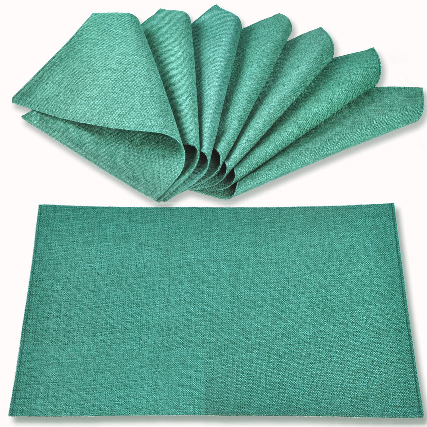 Rinpon 8-Pack Linen-Like Polyester Placemats - Machine Washable, Heat Resistant & Wrinkle-Free Thick Dining Table Mats for Kitchen & Formal Dining (Teal) | Perfect for Everyday Meals, Dinner Parties & Holiday Gatherings