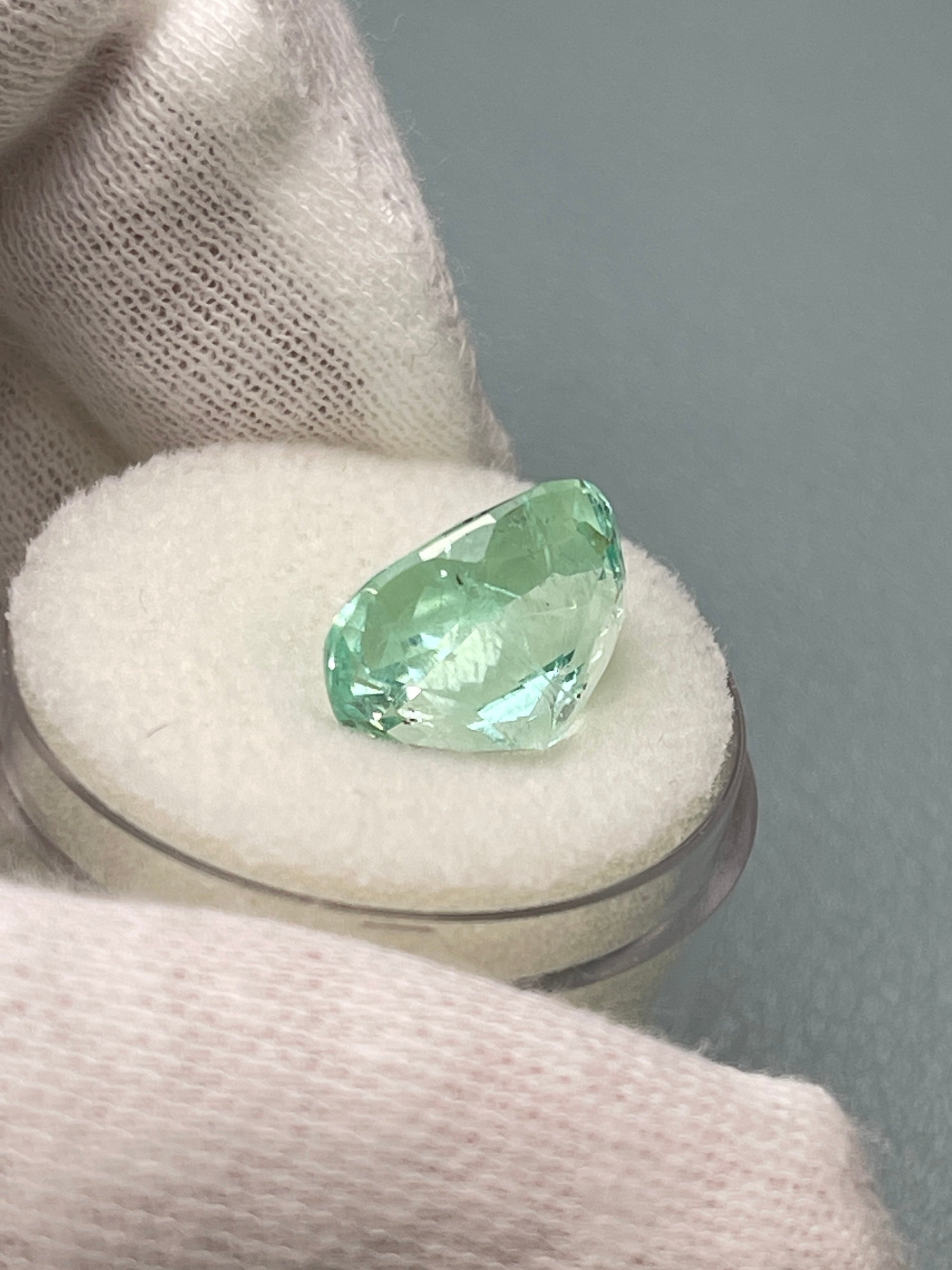 5.96 Carat 13x10mm Natural Colombian Emerald - Seafoam Green with Freckles, Elongated Cushion Cut Loose Gemstone for Jewelry Making, Engagement Rings & Custom Designs