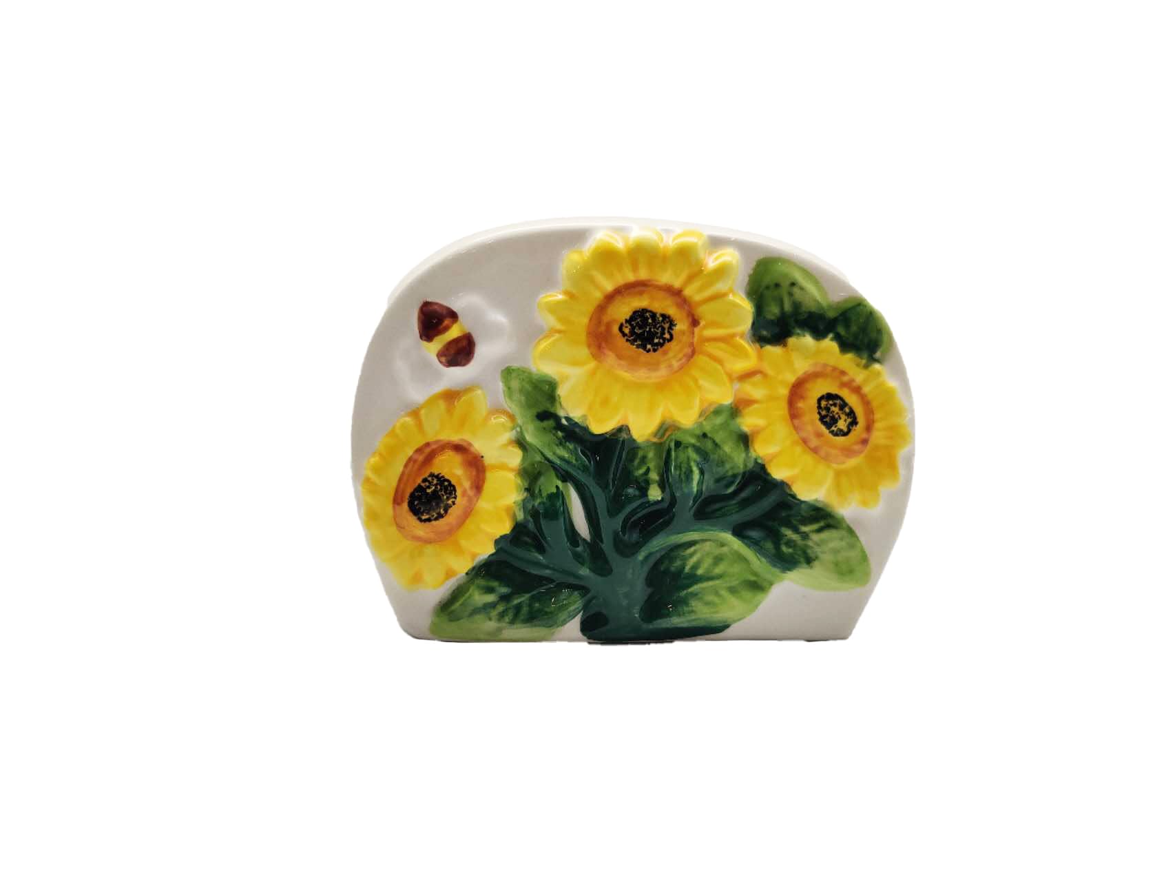 Tuscany 3D Sunflower Ceramic Napkin Holder - Hand Painted Kitchen & Restaurant Décor, Tabletop Napkin Dispenser for Dining Room, Cafe, and Home Decor