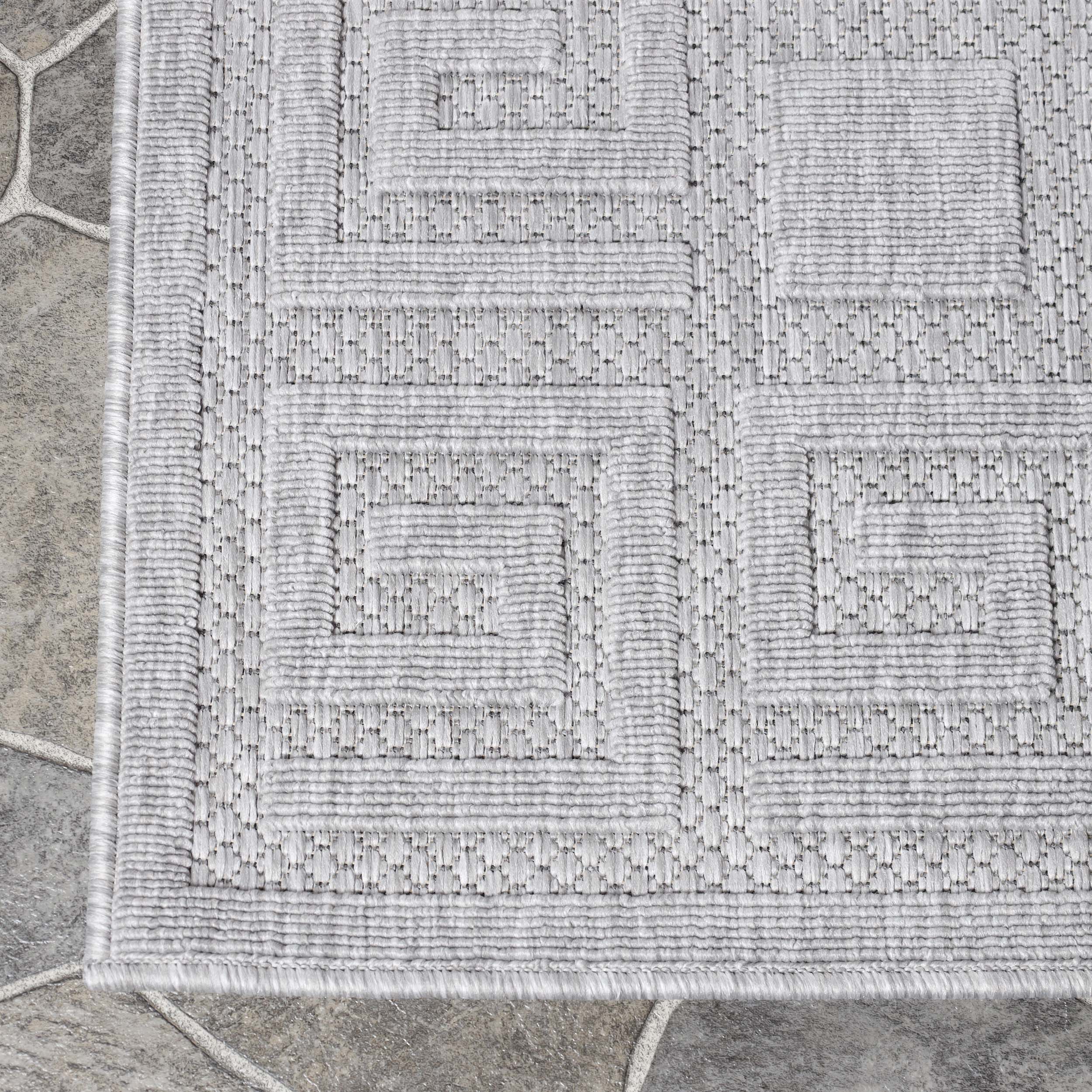 Modern Geometric Greek Key Pattern Rug - Non-Slip Indoor Outdoor Area Carpet for Living Room, Bedroom, Patio & Deck - Soft & Durable Home Decor