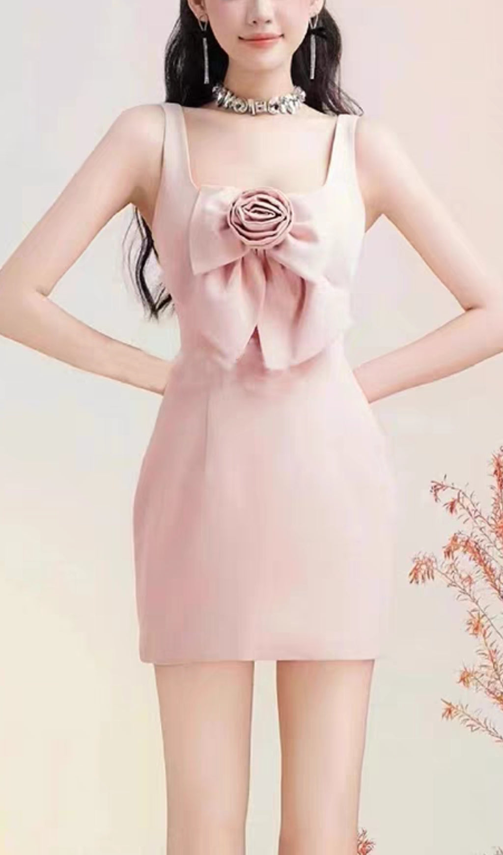 3D Flower Strap Mini Dress in Pink - Elegant Floral Summer Dress for Women - Perfect for Parties, Dates & Beach Vacations