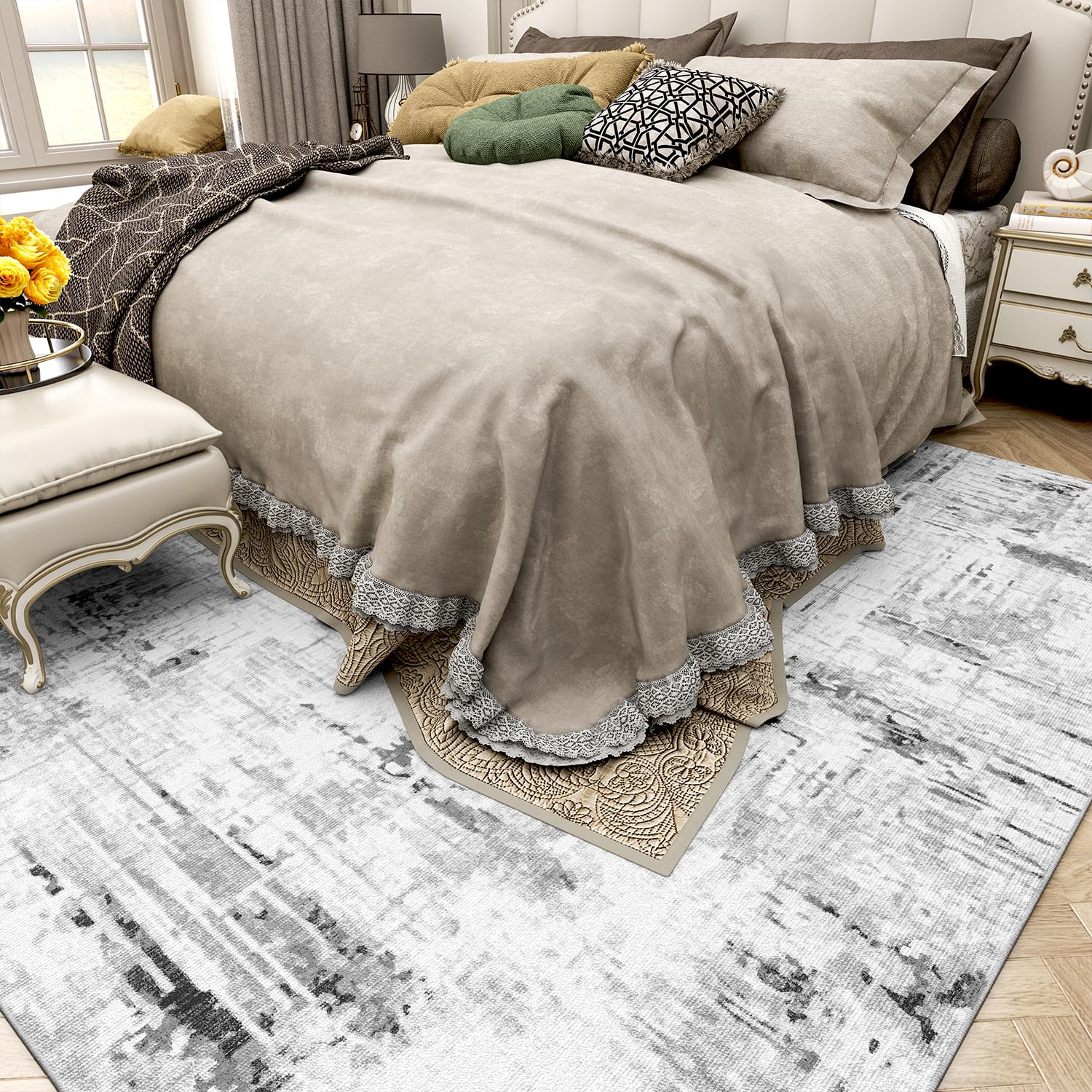 RESARE Modern Abstract Distressed Area Rug 8x10 - Machine Washable Gray Rug for Living Room, Bedroom & Home Decor | Soft & Durable Floor Covering
