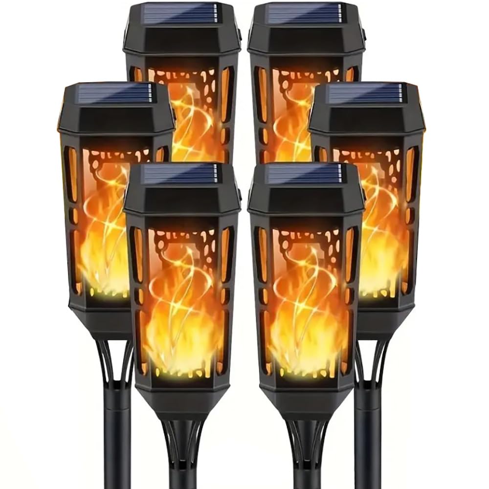12 LED Solar Torch Flame Lights - IP65 Waterproof Outdoor Solar Pathway Lighting with Flickering Flame Effect for Garden, Lawn, Patio & Yard Decor | Perfect for Landscape Decoration, Pathway Illumination & Backyard Ambiance