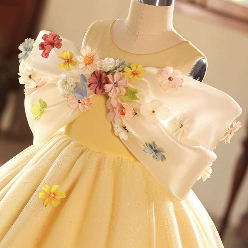 **Yellow Princess Ball Gown Dress for Girls – Flower Girl Wedding Dress for Special Occasions & Birthday Parties**
