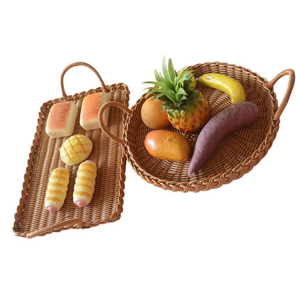 Hand-Woven Rattan Bread Basket with Handle - Natural Woven Serving Tray for Bread, Crackers, Snacks & Fruits | Perfect for Home, Restaurant & Party Table Decor | Eco-Friendly Kitchen & Dining Accessory