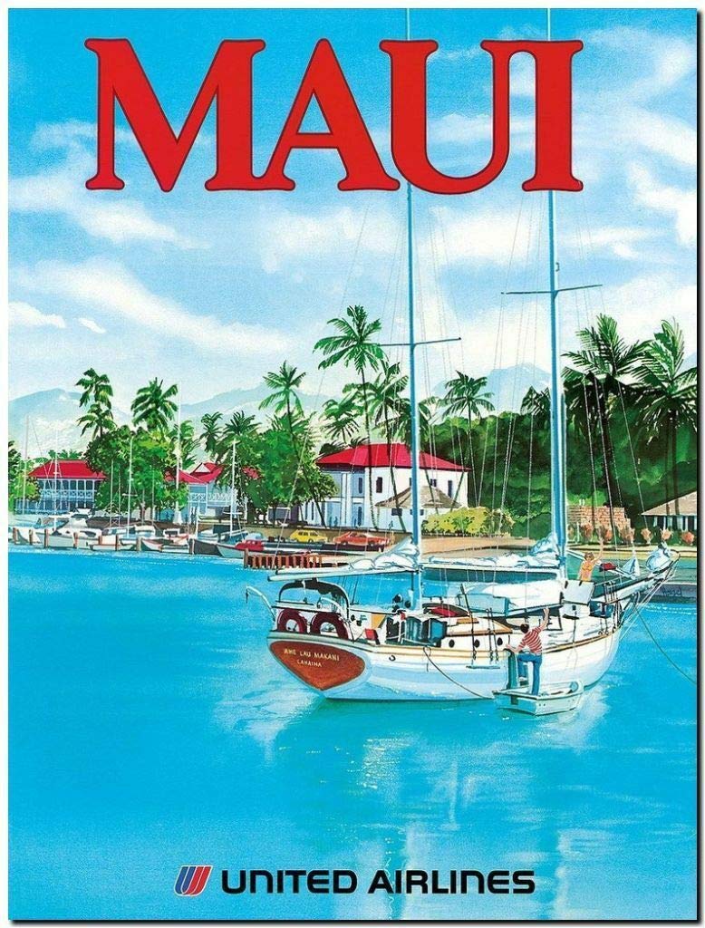 Vintage Maui Travel Poster Canvas Art - Framed Landscape Oil Painting Wall Decor (24x32 Inch) | Perfect for Beach House, Living Room & Office Decor